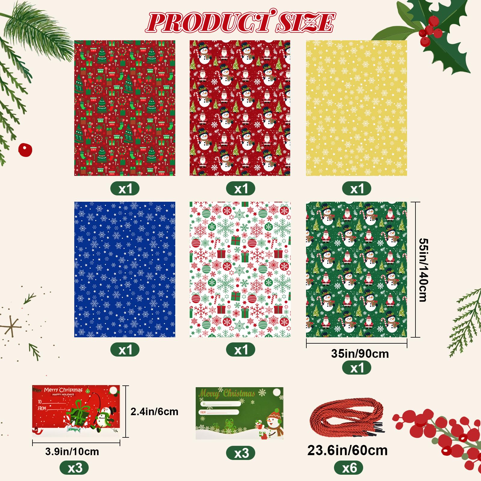 letesult 55" x 35" Extra Large Christmas Gift Bags, 6PCS Jumbo Christmas Themed Bags Holiday Gift Wrap Plastic Gifts Bag with Tag and String for Huge Big Gifts Presents Wrapping Bicycle Bike Gift Bag