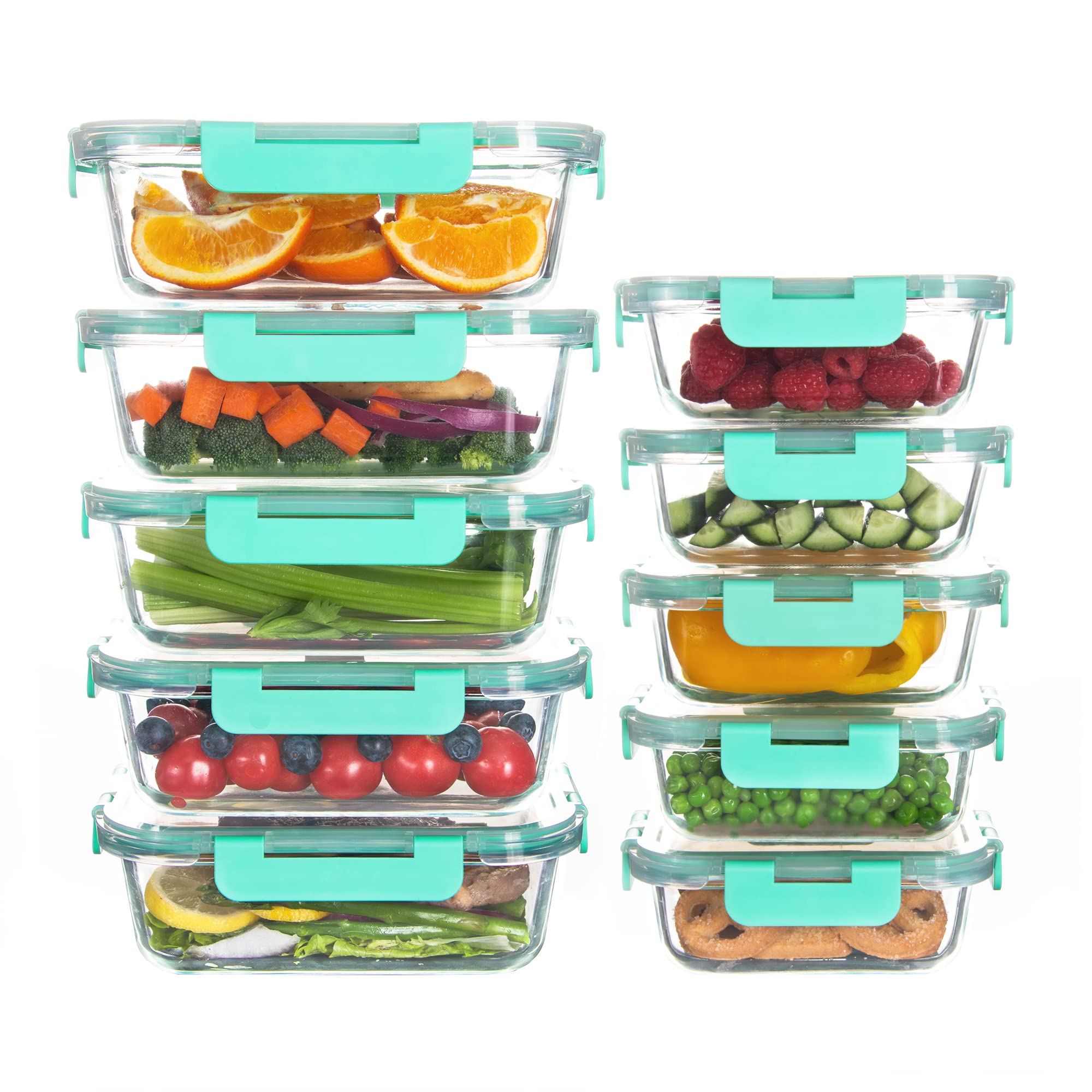 10 Pack Glas Lebensmittel Lagerung Container, luftdicht Mahlzeit Prep Container mit Deckel, Glas Mittagessen Container, Mikrowelle/Geschirrspüler sicher, Hellgrün