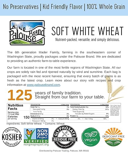 Miniatura 5 de Bayas de trigo blancas suaves certificadas sin residuos de glifosato, 25 libras, cubo de almacenamiento de alimentos de emergencia, sin OMG,