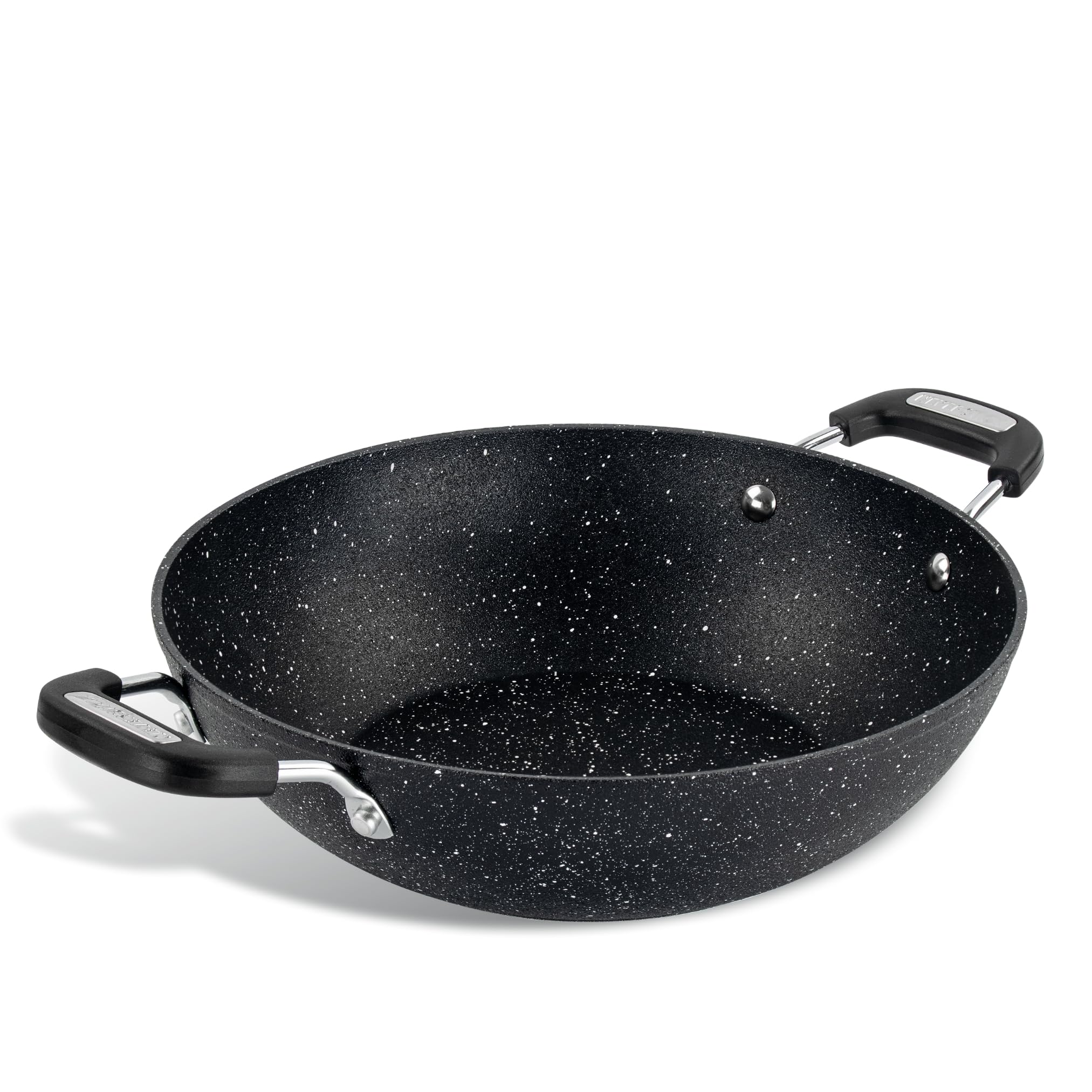 Scoville NEVERSTICK 28cm Kadai Pan, Non-Stick Pan for Curries & Stews, 3.8L, Suitable for All Hobs Including Induction, Rapid Heat Conduction, Cool Touch Handles, Dishwasher Safe, PFOA Free, Black