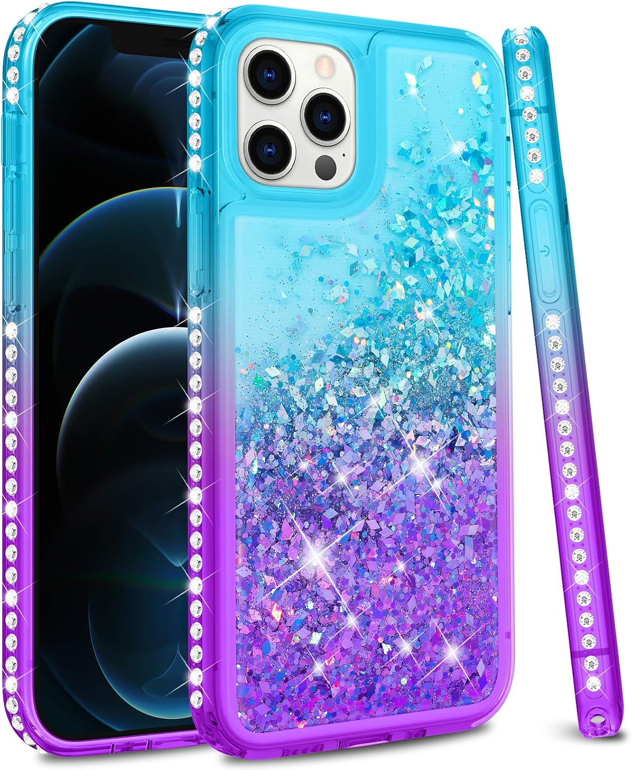 Ruky Compatible with iPhone 12 Pro Case, for iPhone 12 Glitter Case, Colorful Quicksand Series Soft TPU Flowing Liquid Floating Bling Sparkle Diamond Girls Women Phone Case, Aqua