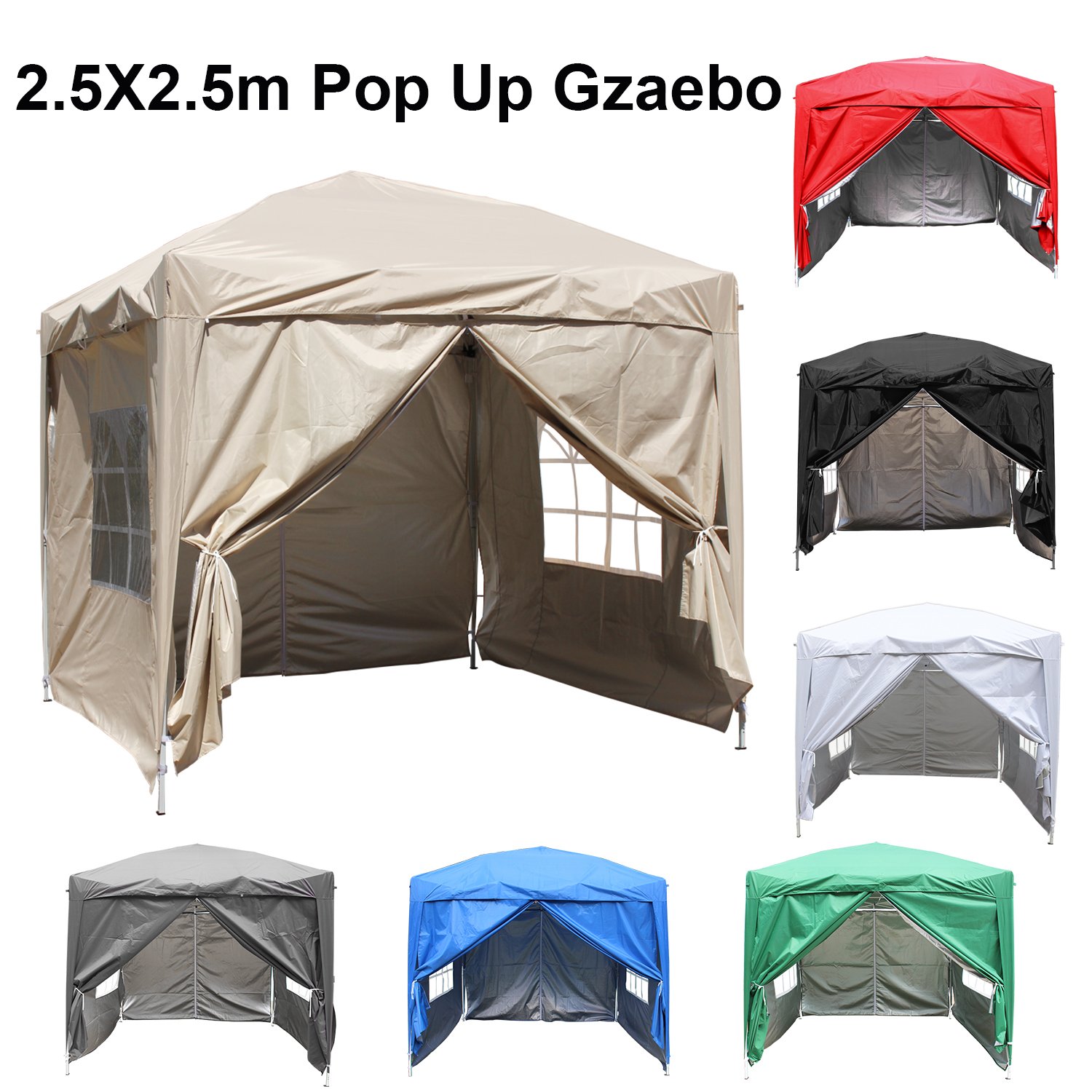 Greenbay 2.5M x 2.5M Foldable Pop up Gazebo Sun Protection Event Outdoor Tent With Four Side Panels (Two with Windows) - Beige