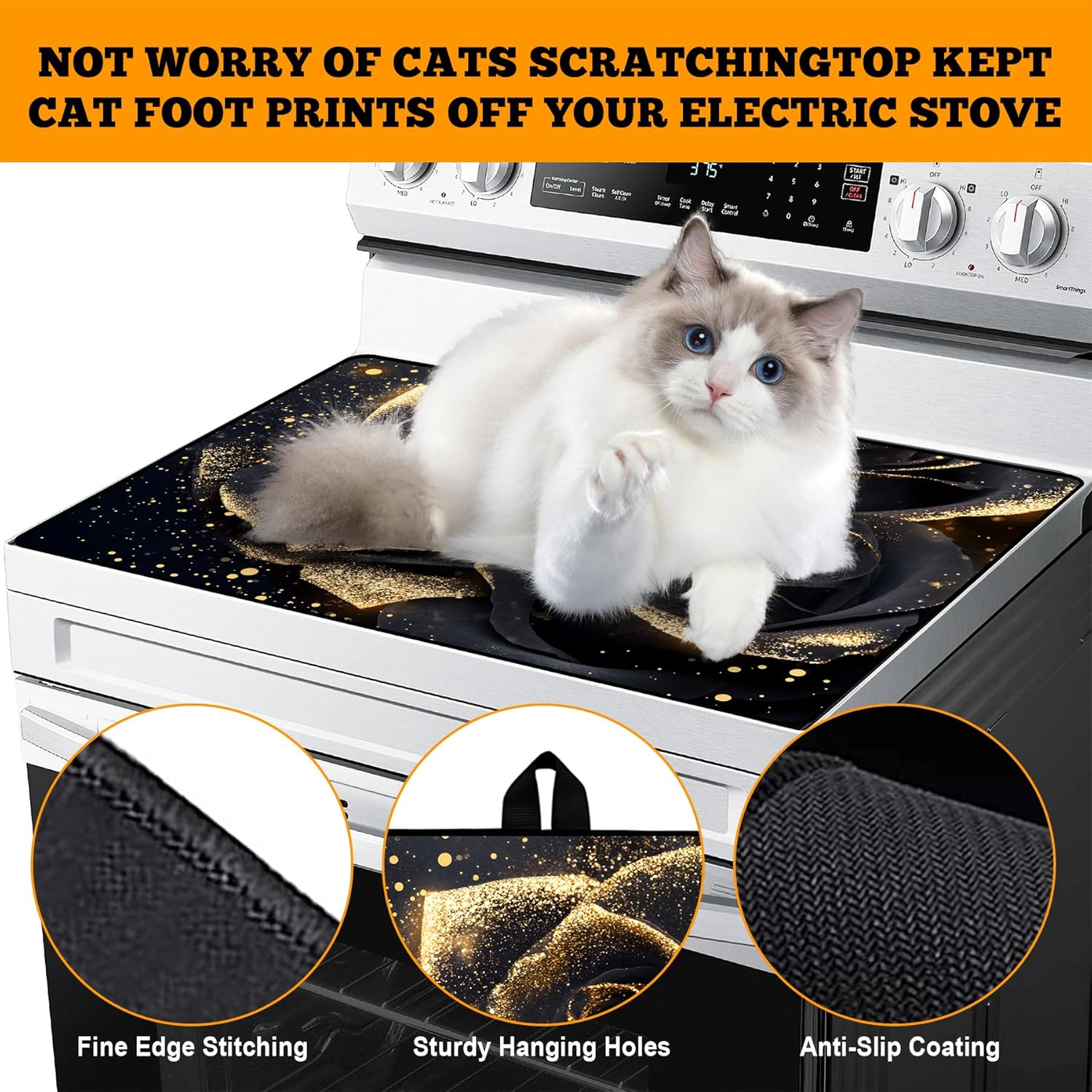 Multi-Design Stove Top Cover for Glass/Electric Stoves - 3-in-1 Heat-Resistant Protector Mat, Non-Slip Drying Rack 28"x20"