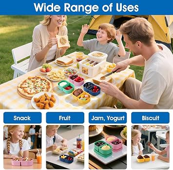 KAHEIGN 4Pcs Silicone Snack Containers with Lids, 240ml Reusable Small Food Box 2 Compartment Stackable Food Storage Container with Leakproof Lid - Dishwasher & Microwave & Freezer Safe