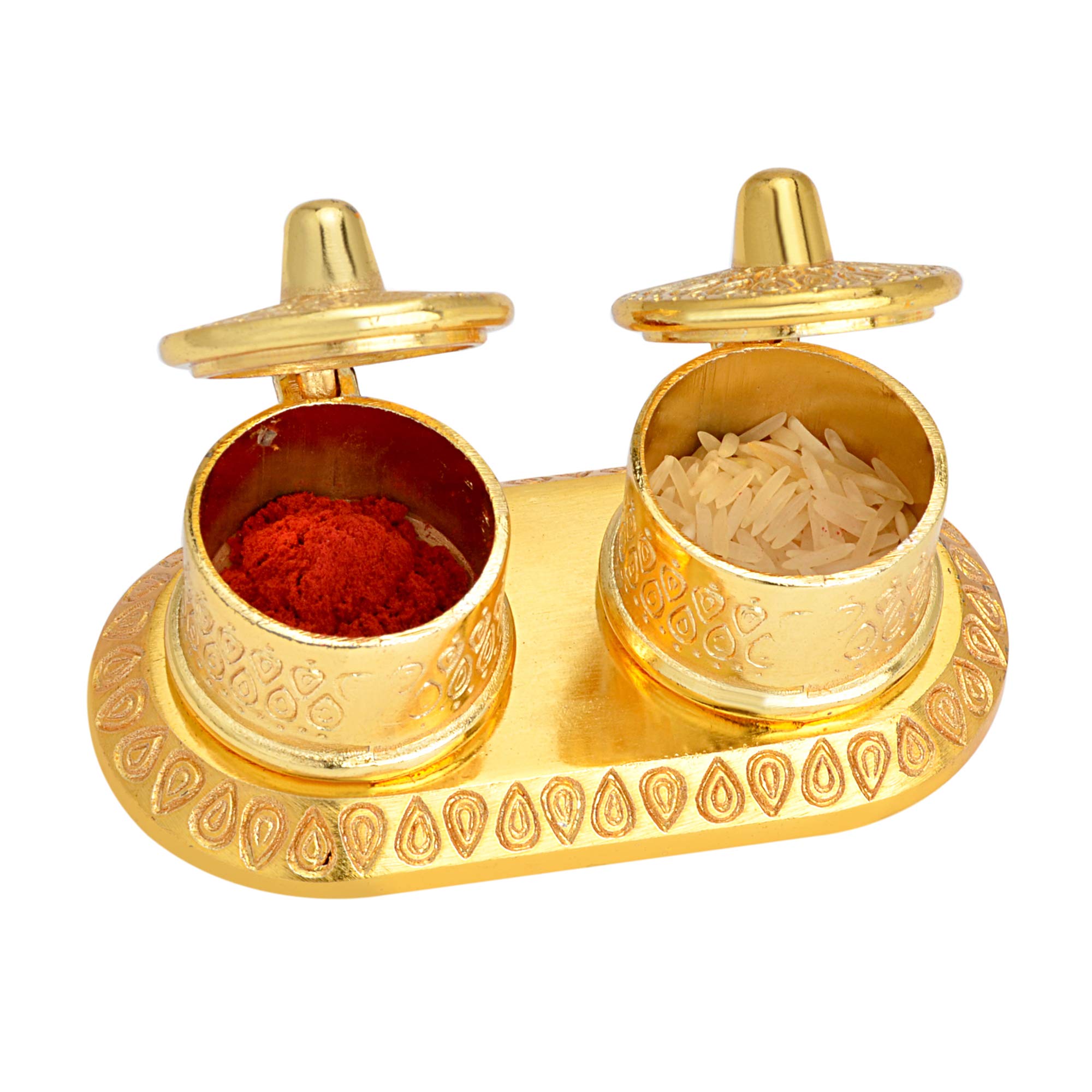 Aj Creations Metal Roli-Chandan Tikka, Sindoor Kumkum Dani In Double Dibbi Round Shape Box (Gold, 10 X 5 X 5Cm)-image-48