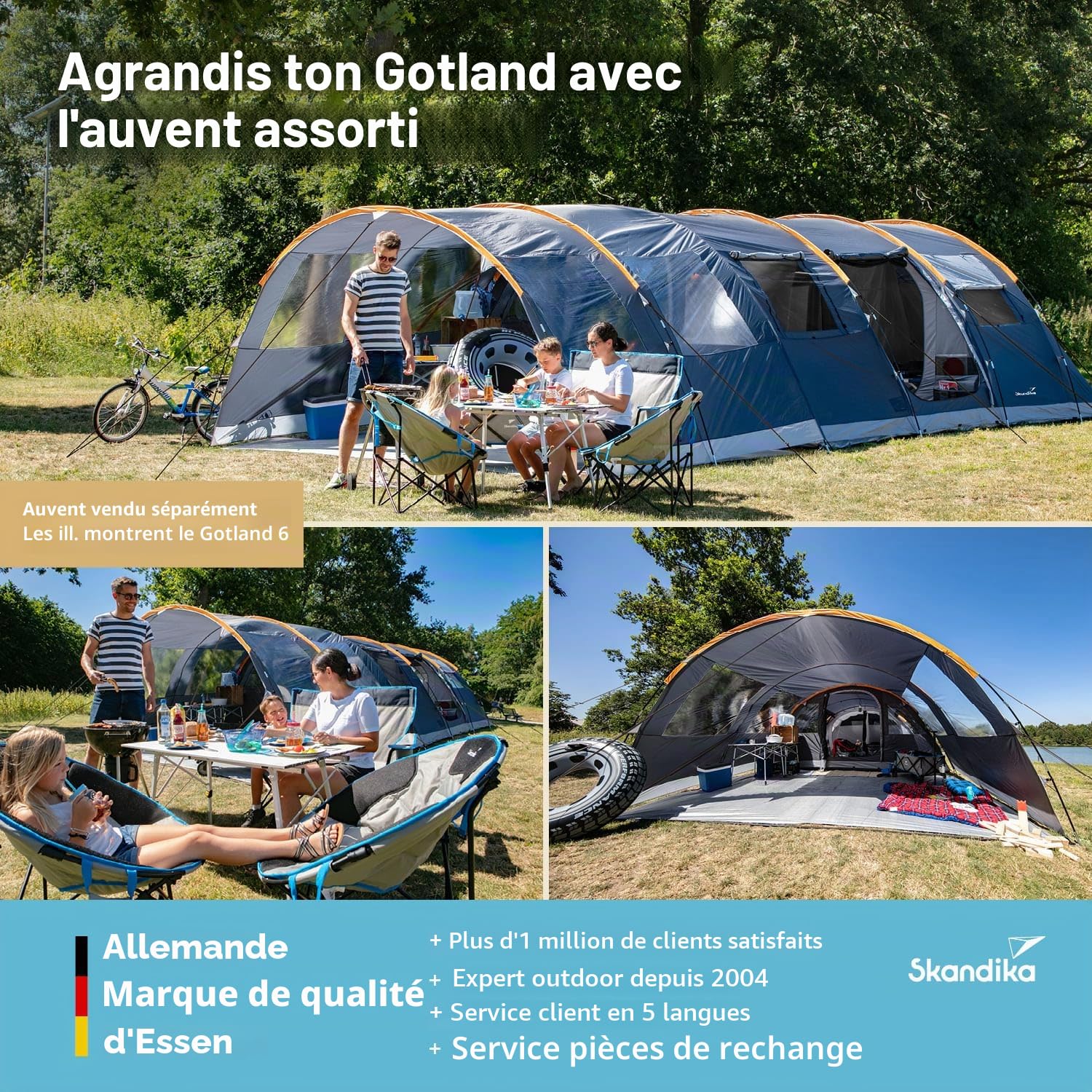Skandika Tente Tunnel Gotland pour 4 Personnes | Tente familiale avec Tapis de Sol Cousu, étanche, Colonne d'eau de 5000 mm, Hauteur 2 m, Cabine de Couchage Noire, moustiquaire | Tente de Camping