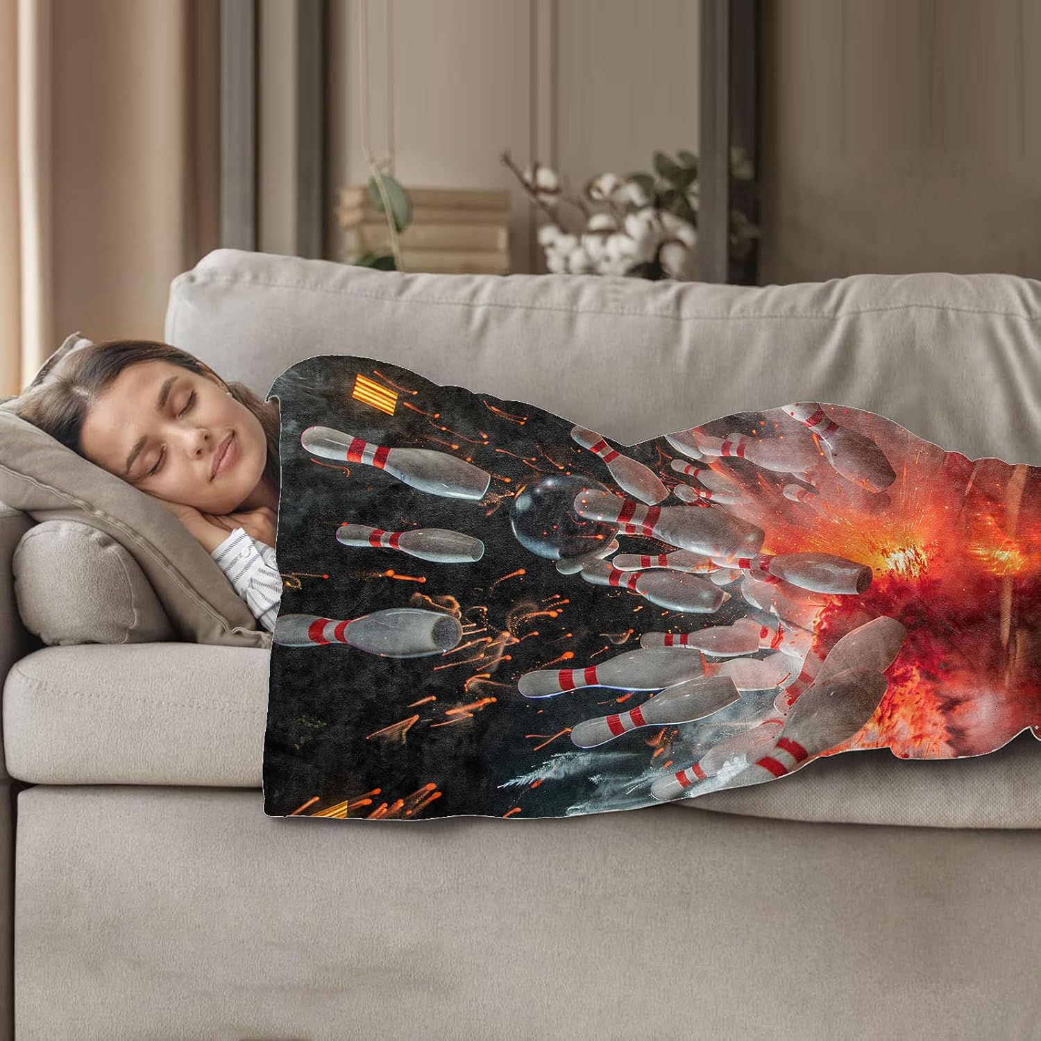 Bowling Throw Blanket for Women Girls Boys, Soft Flannel Blankets Gifts for Living Room Couch, Home, Sofa Decor, 50"x60" - Image 3
