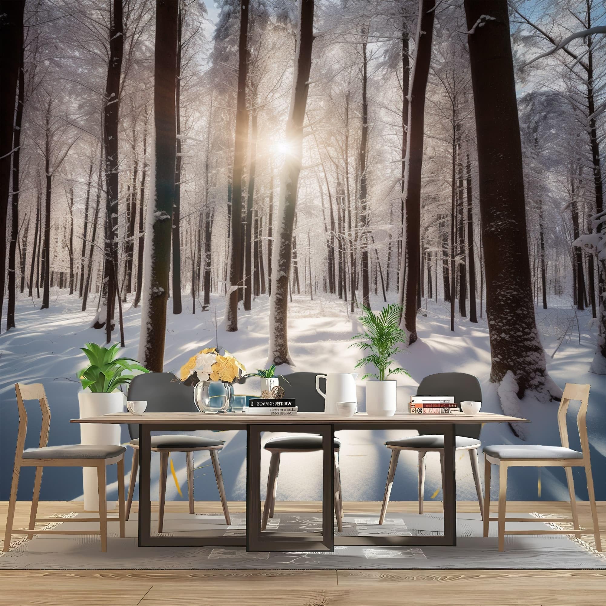 Tapeta do sypialni 300 x 210 cm zimowy krajobraz dżunglowy z włókniny moda dekoracja ścienna XXL plakat ścienny biały gigantyczny papier ścienny salon pokój dziecięcy