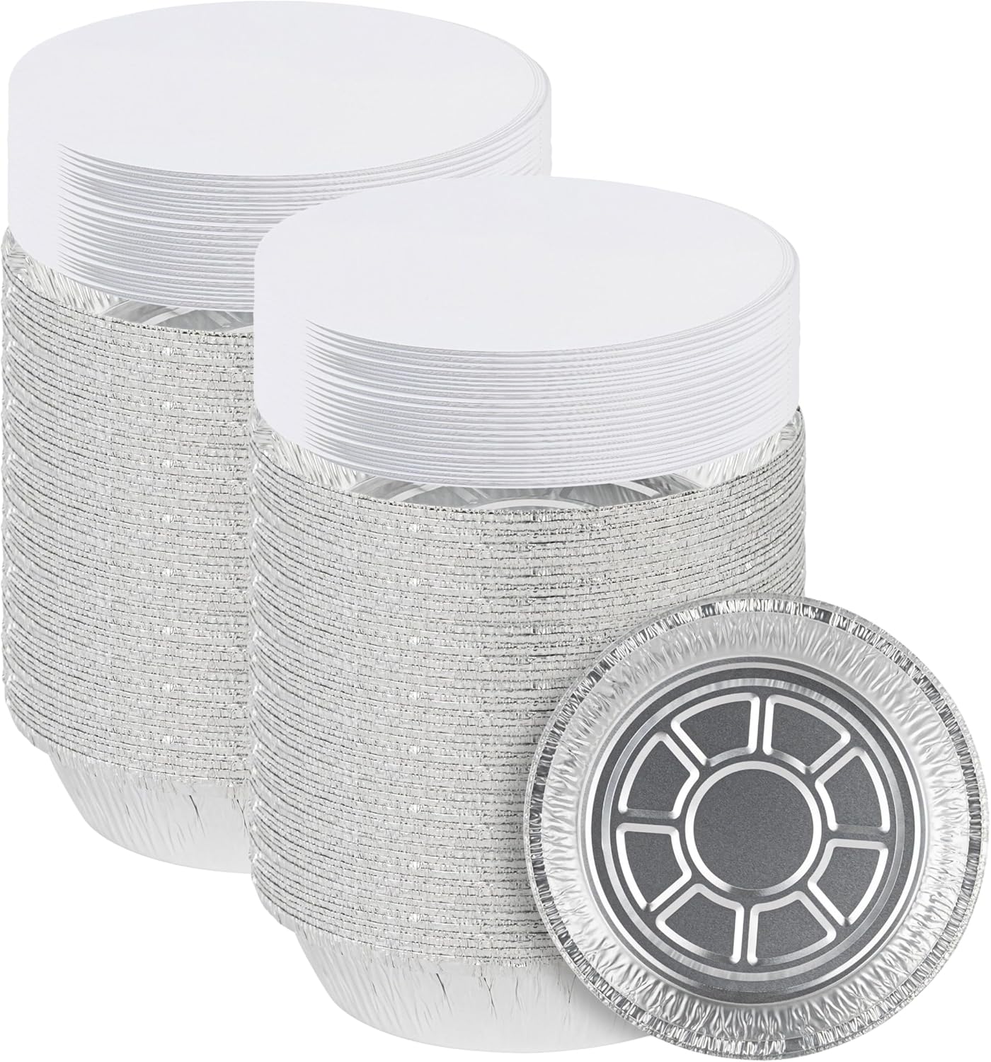 PARTY BARGAINS 7″ Round Heavy Duty Disposable Aluminum Pans with Board Lids, 80 Pack Oven & Freezer Safe Foil Baking Pans for Catering, Parties, Takeout & Meal Prep