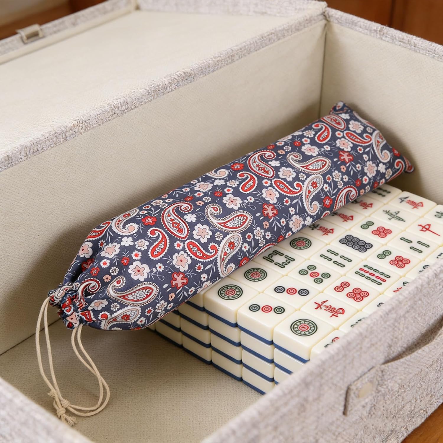 Lightweight Mahjong Tiles Case with Reinforced Handle Design Mahjong Ruler Organizers Pouches