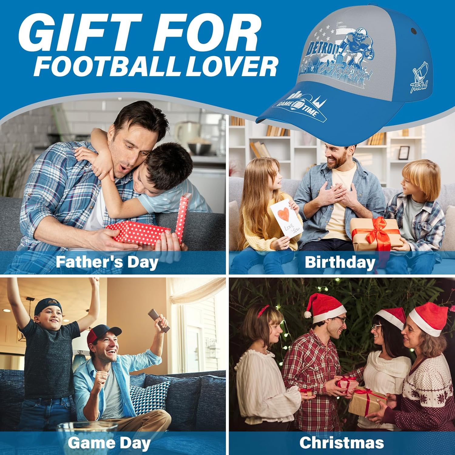 Baseball Cap for Men, Football Gifts for City Fans, Baseball Hat for Women, Adjustable Print Football Cap Game Day Headwear - Image 7