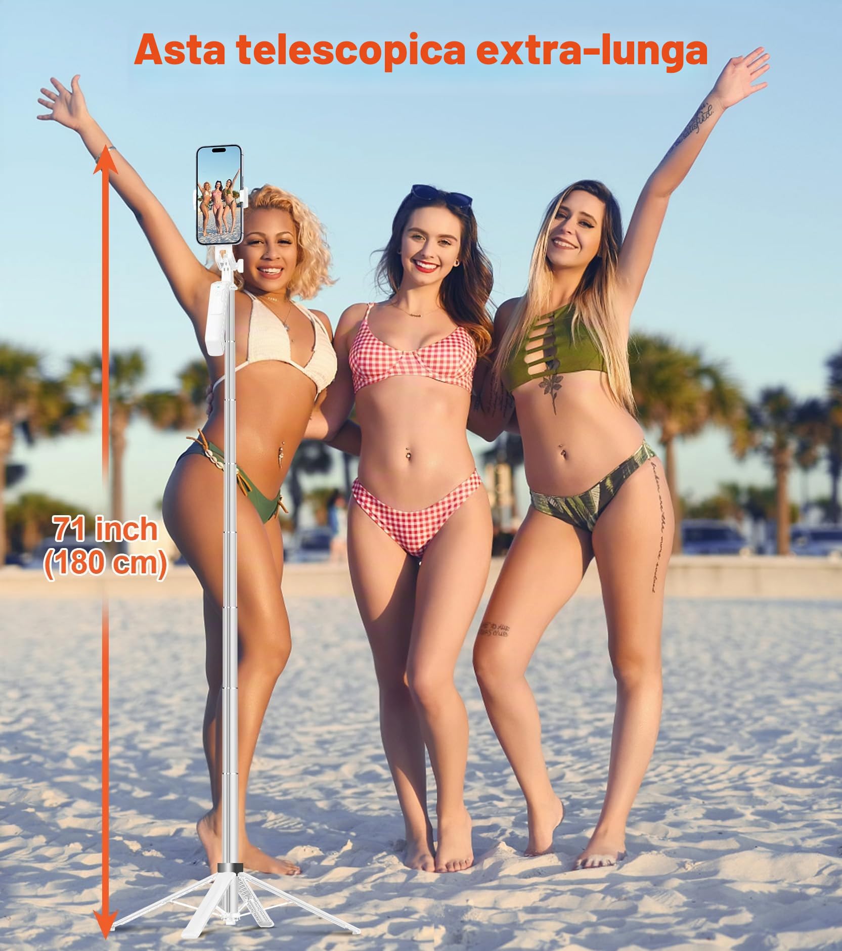 Asta per Selfie Treppiede Smartphone - Bastone Selfie Stick Cavalletto per Telefono 180cm con Telecomando e 2 luce LED per Video e Foto, Supporto tripod per iPhone, Android, Fotocamera e Gopro