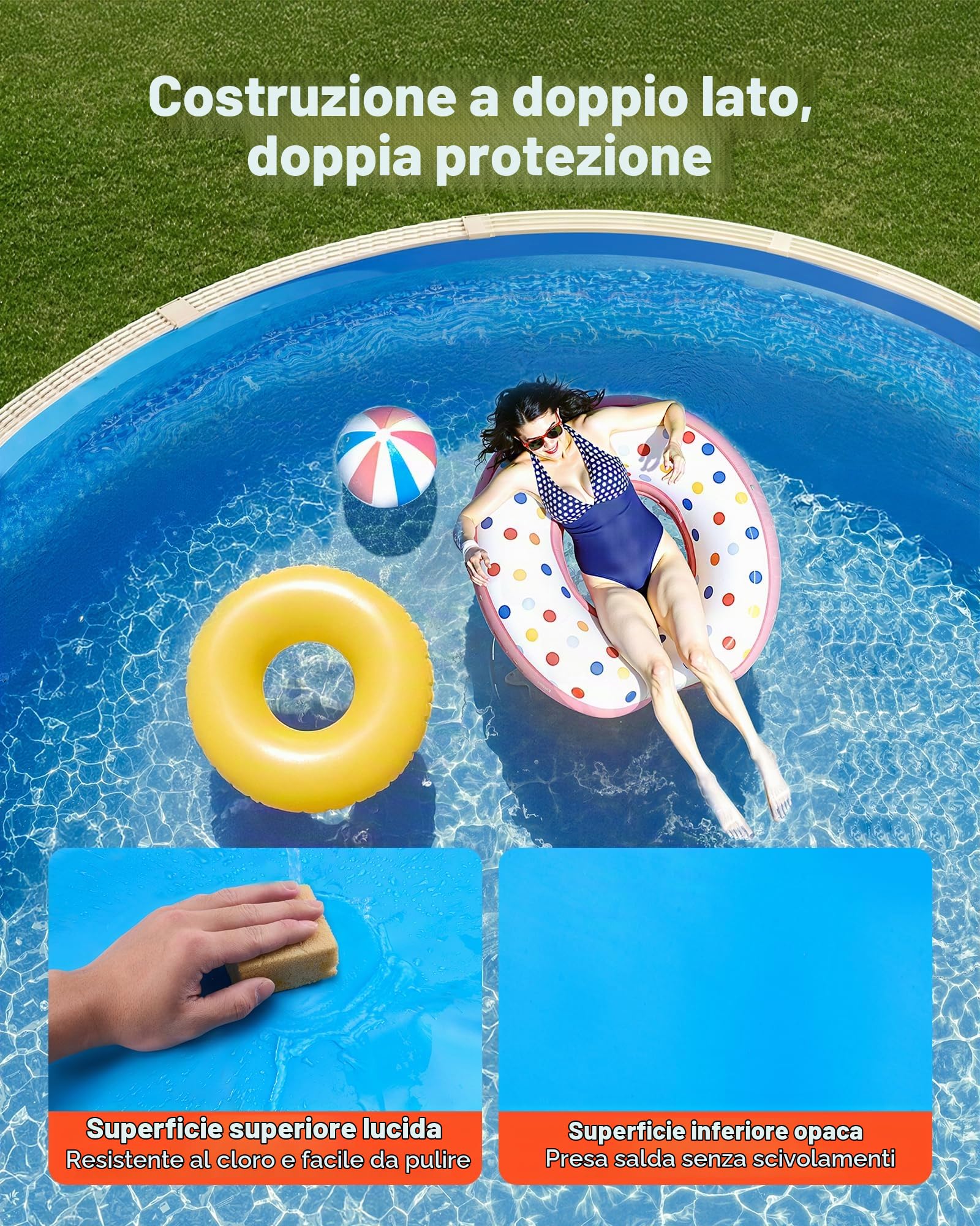 VEVOR Liner per Piscina Ovale 375 x 610 cm con Bordo a Incastro, Rivestimento Interno in Vinile Spesso per Piscina Fuori Terra, Altezza Parete 120 cm, Installazione Facile con Toppe di Riparazione