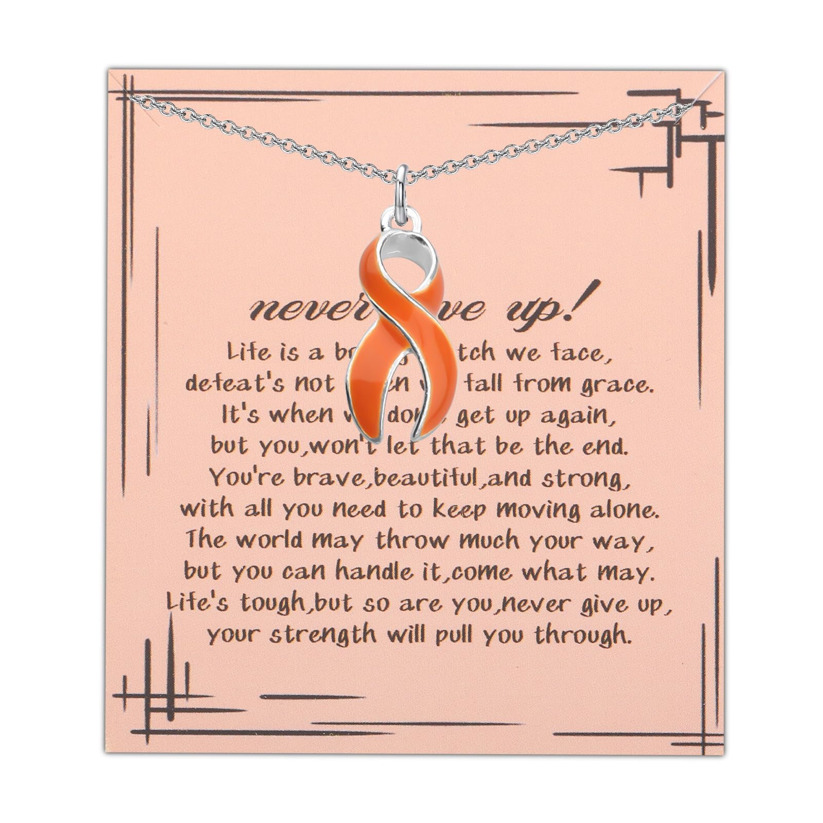 AKTAPMS Awareness Jewelry Multiple Sclerosis Necklace MS Survivor Gift Orange Ribbon Necklace for MS Warrior Women