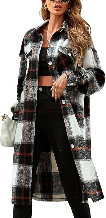 plaid wool womens coat