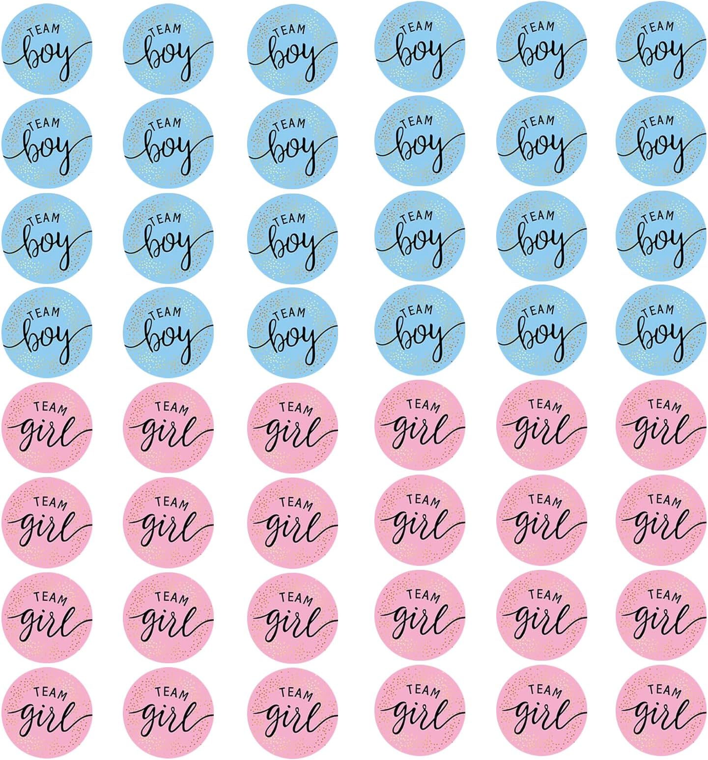 48 Pcs Gender Reveal Stickers - Team Boy & Girl Labels, Baby Game Voting, Blue & Pink Round Stickers for Baby Shower Party Decor