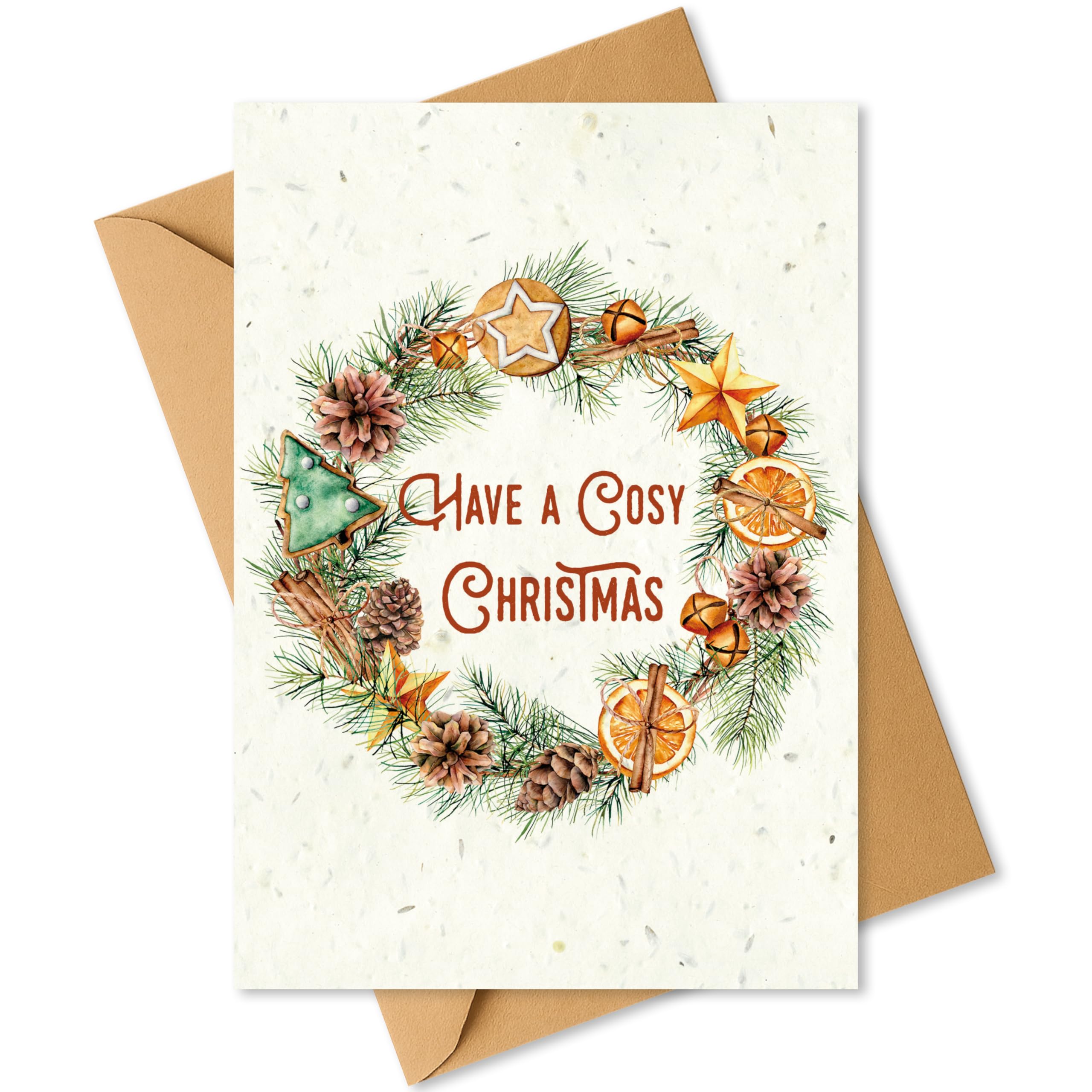 Plantable Christmas Card with Spiced Biscuit Wreath – Eco Friendly Biodegradable Seed Paper Greeting Card, Sustainable Gift, Zero Waste Christmas Card for Friends & Family