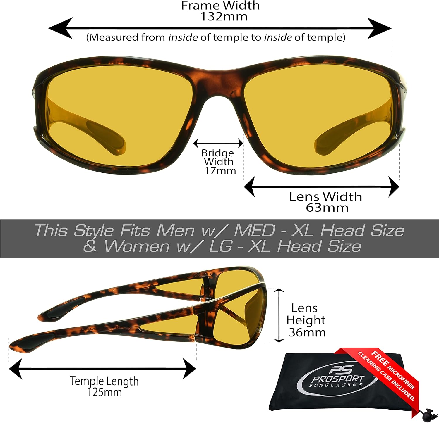 proSPORT Polarized Yellow Lens Sport Metal Aviator Wrap Sunglasses Low Light Driving for Cycling Tennis Golf Archery Shooting