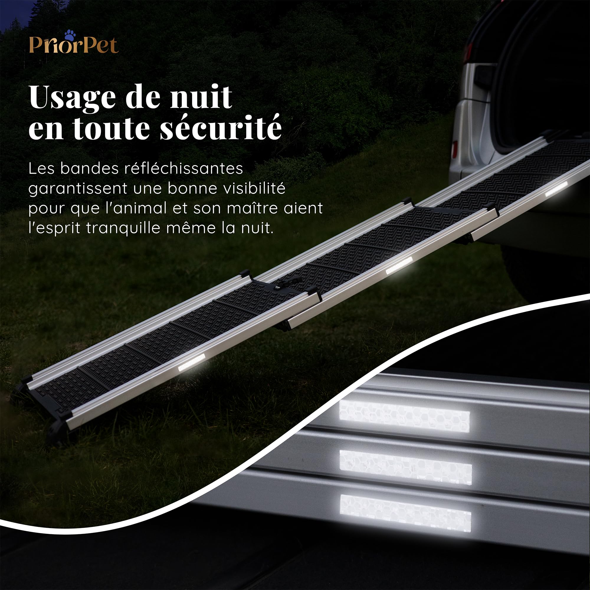 Rampe pour Chien Voiture SUV Antidérapante Capacité 90kg Télescopique Noir