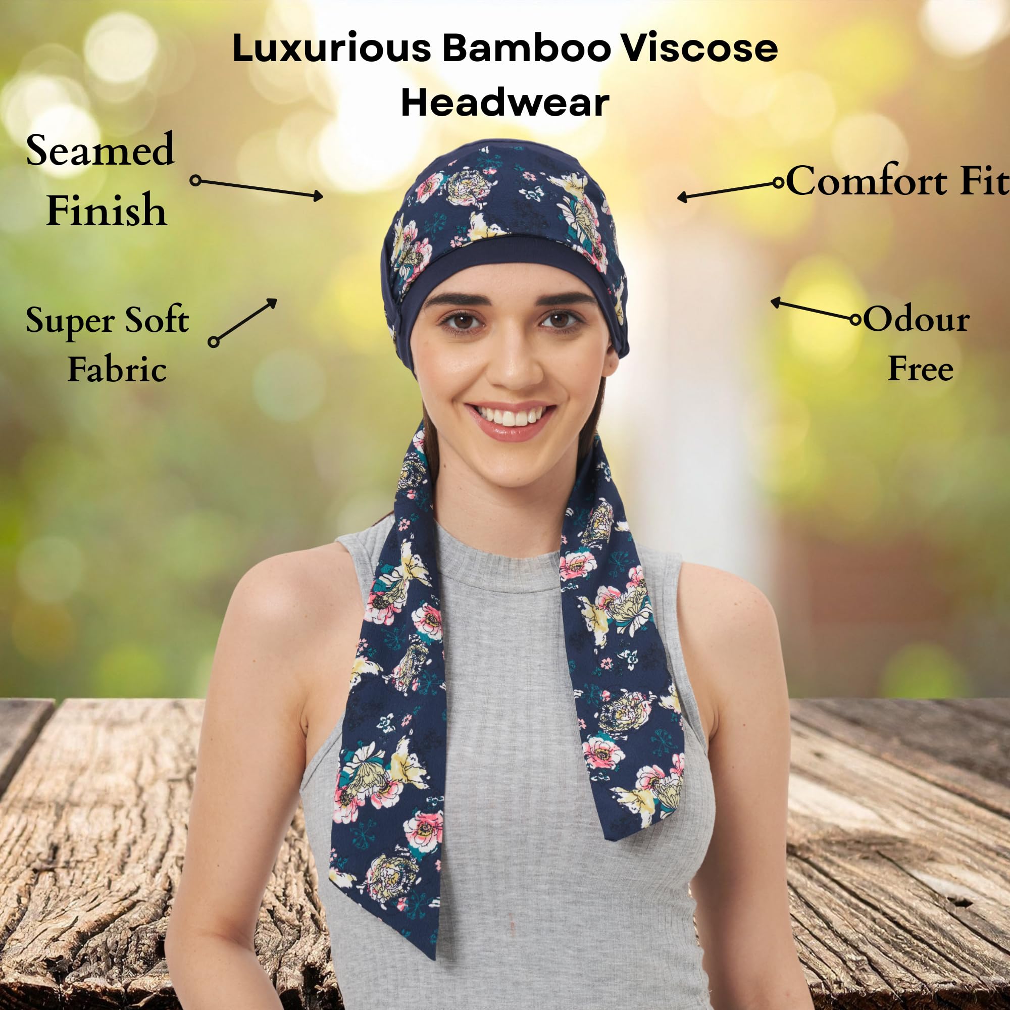 The Headscarves Skin-Friendly Bamboo Viscose Free Size Loop Cap with Printed Tail for Women – Chemo Headwear, Hair Loss Scarf, Stylish Head Wrap 4