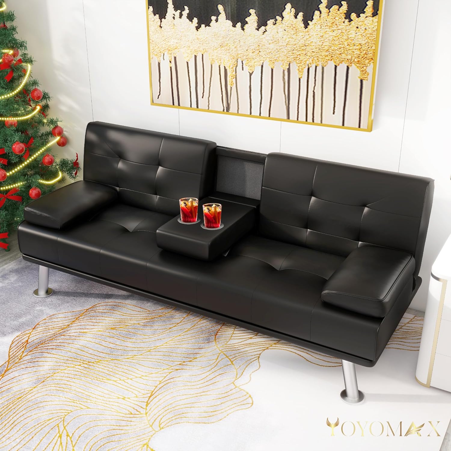 yoyomax Futon Couch, Modern Faux Leather Futon Sofa Bed
