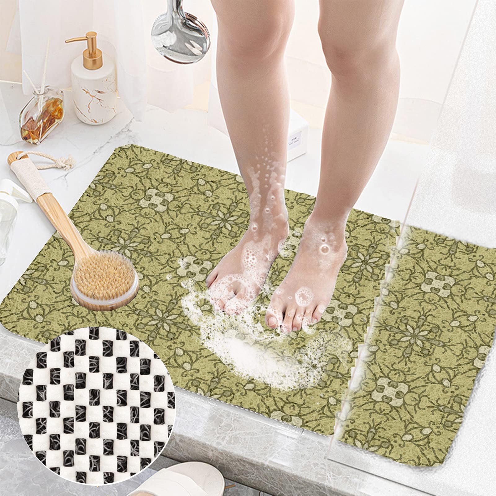 Tappetino da doccia antiscivolo, 120 x 160 cm, morbido, comodo, sicuro, antiscivolo, per vasca da bagno e zone umide, solo per cabine doccia sopra la salvia