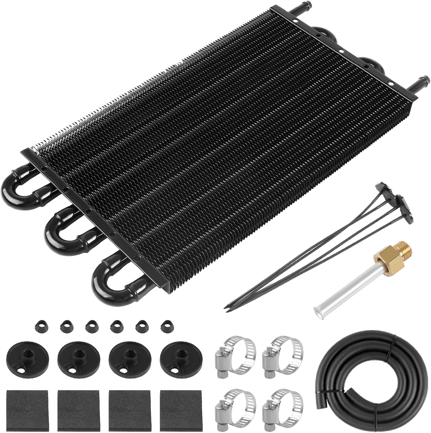 Universal 5/16" Transmission Oil Cooler 6 Pass Tube and Fin Cooler Kit Aluminium Black
