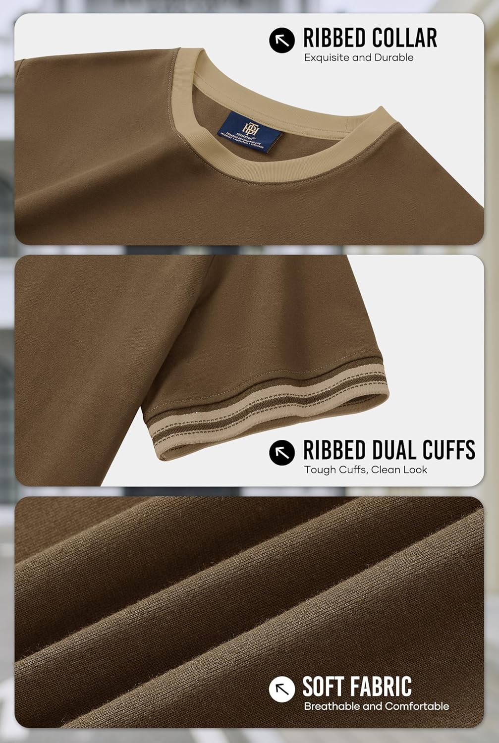 Mens Ringer Tshirt Casual Heavyweight Summer Crewneck Short Sleeve Shirts (S-XXL) - Image 6