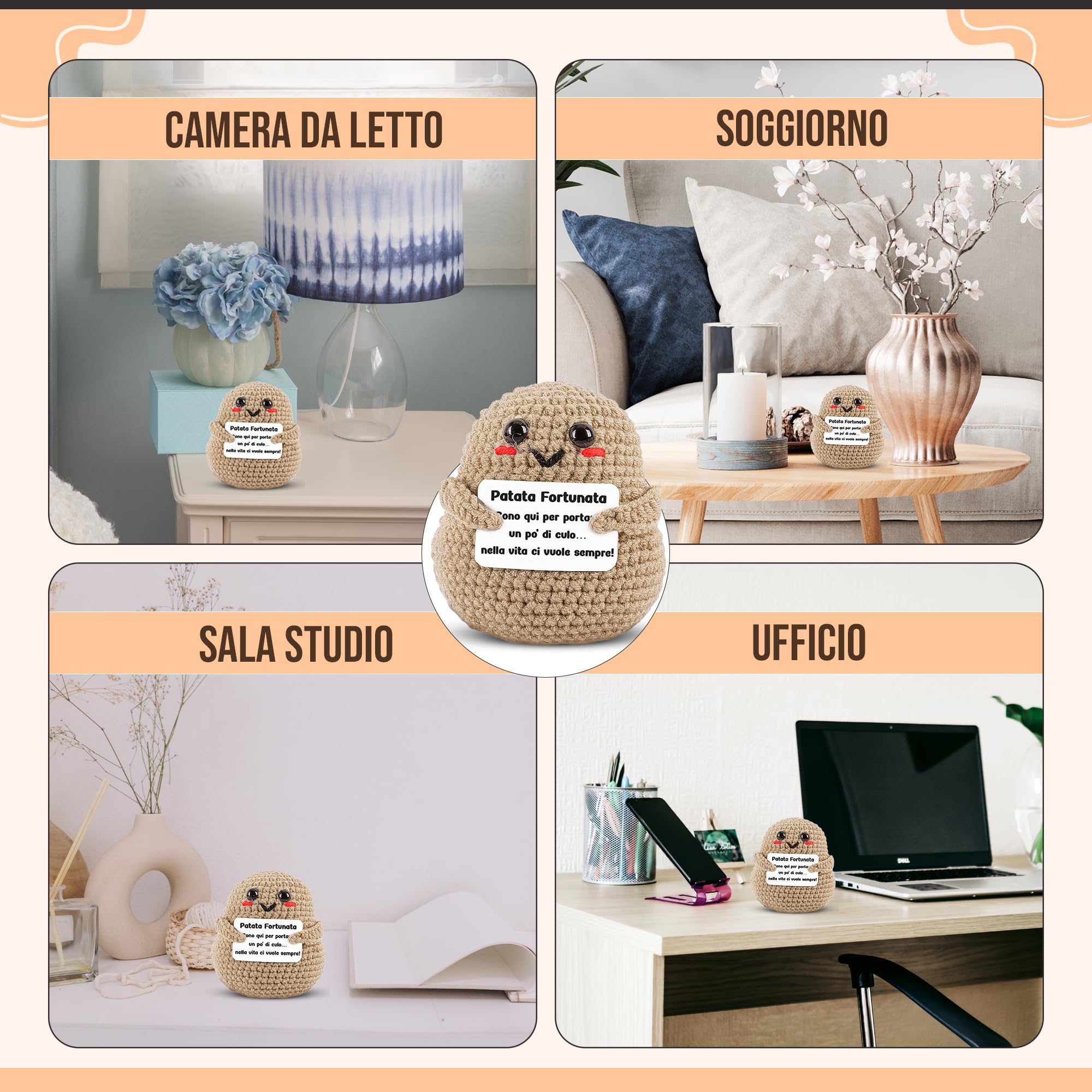 WELCOMAT Patata Portafortuna©, Positive Potato, Regalo Simpatici, Idee Regalo per Famiglia, Amici, Colleghi, Mini Peluche, Gadget Scrivania, Forma di Culo