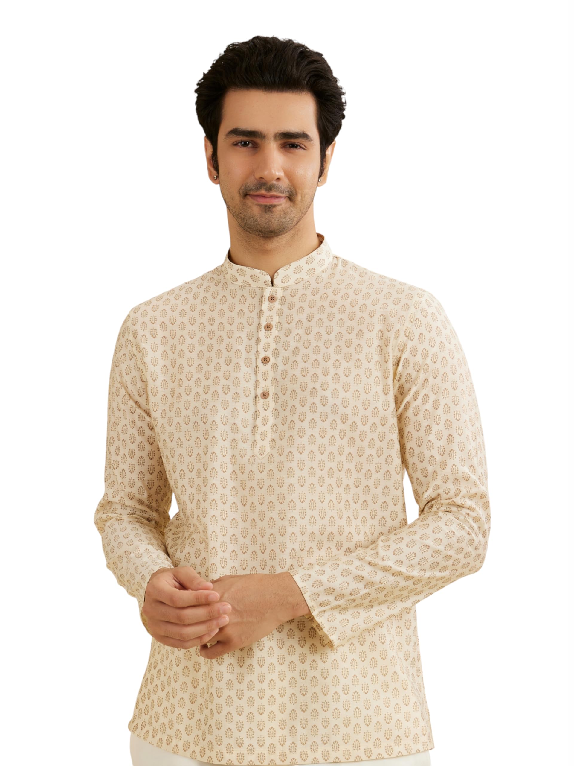 manyavar Men's Viscose Blend Digital Print Short Kurta (1pc)-picture-11