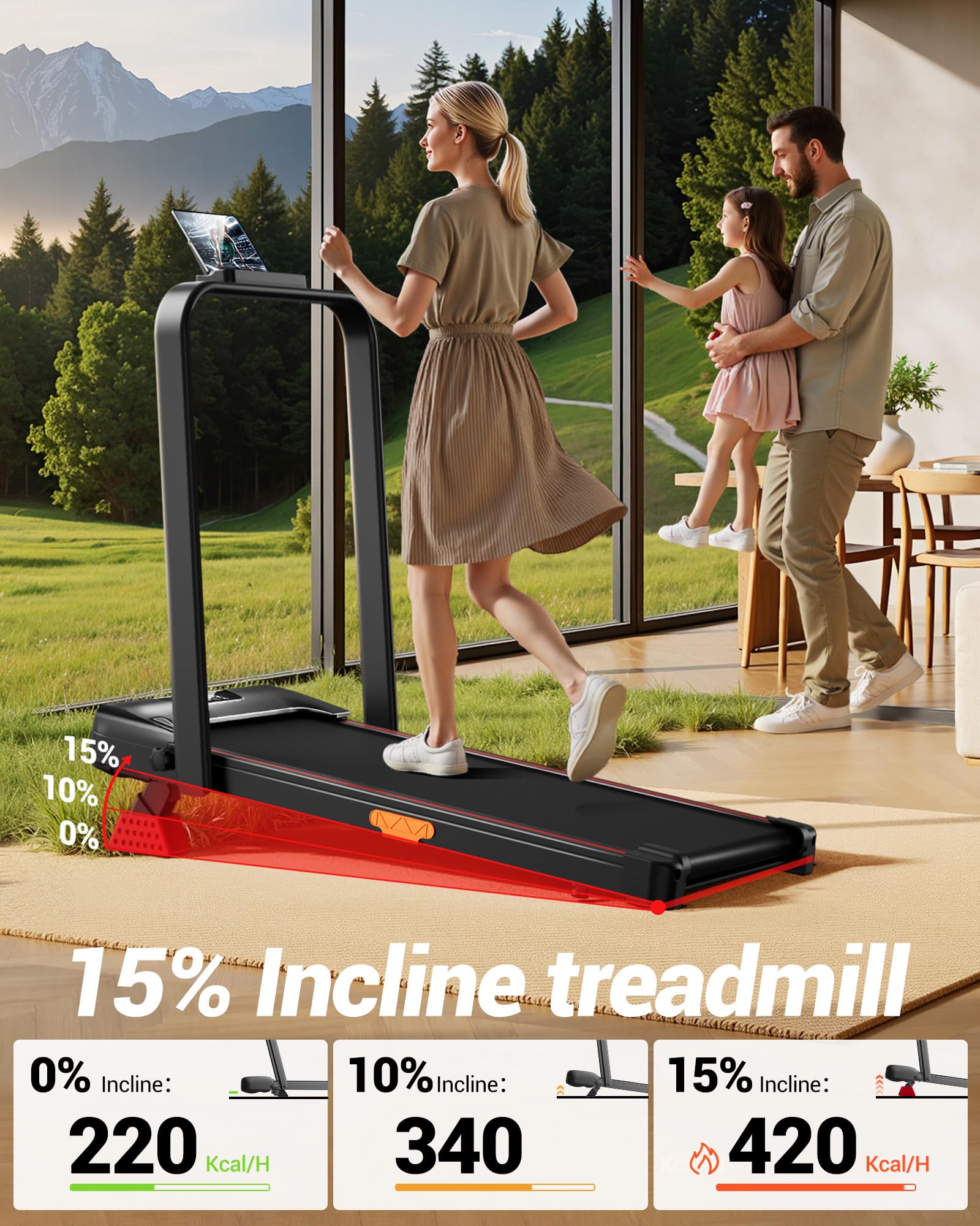 UMAY Bieżnia składana do domu 15% nachylenie, 3.0HP silnik bezszczotkowy,bieżnia domowa 0–12 km/h,maks. 136 kg, kompaktowa bieżnia