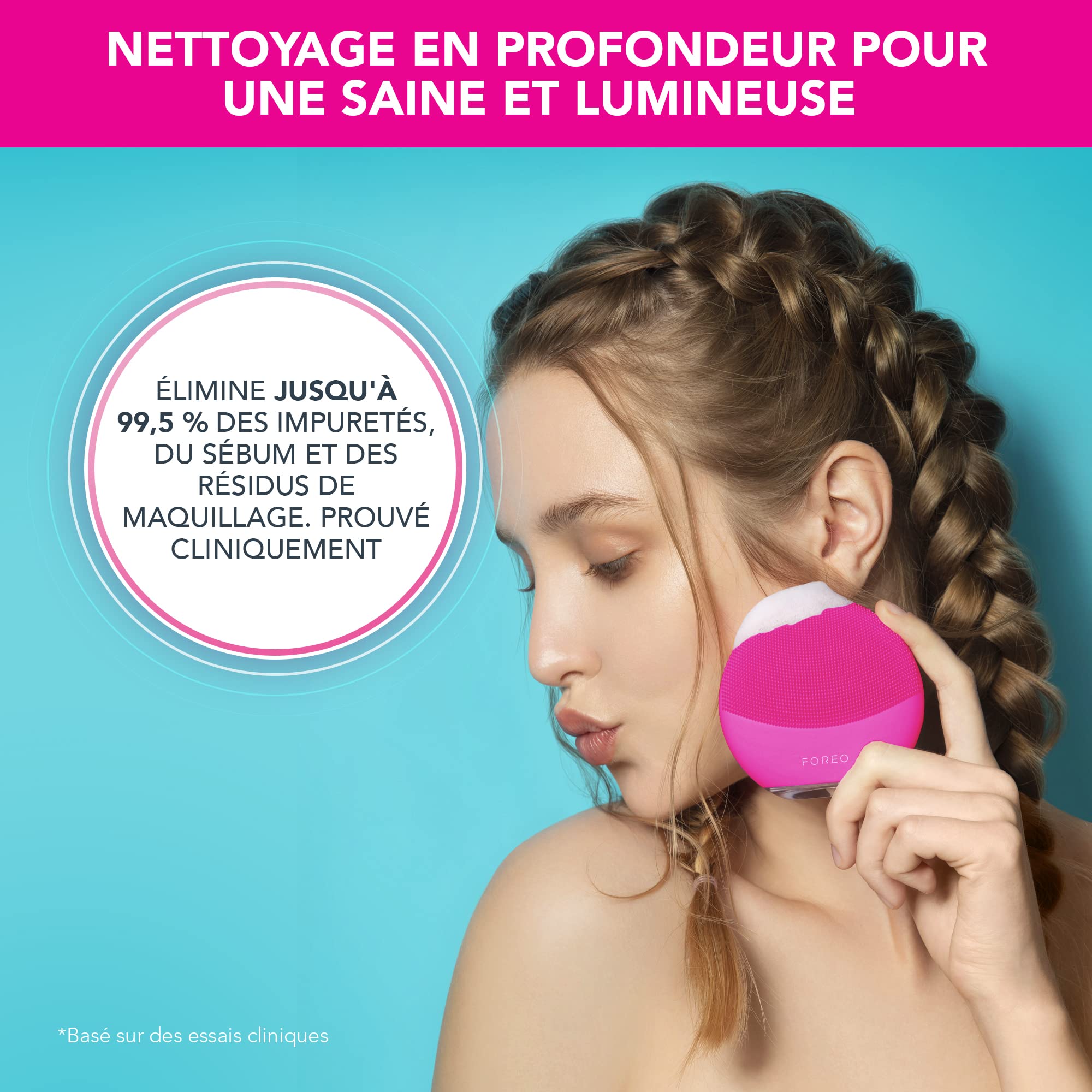 FOREO LUNA mini 3 Brosse nettoyante visage - Accessoires voyage - Appareil de massage - Silicone ultra-hygiénique - Brosse facile d'utilisation - Brosse électrique - Connecté à l'app - Fuchsia