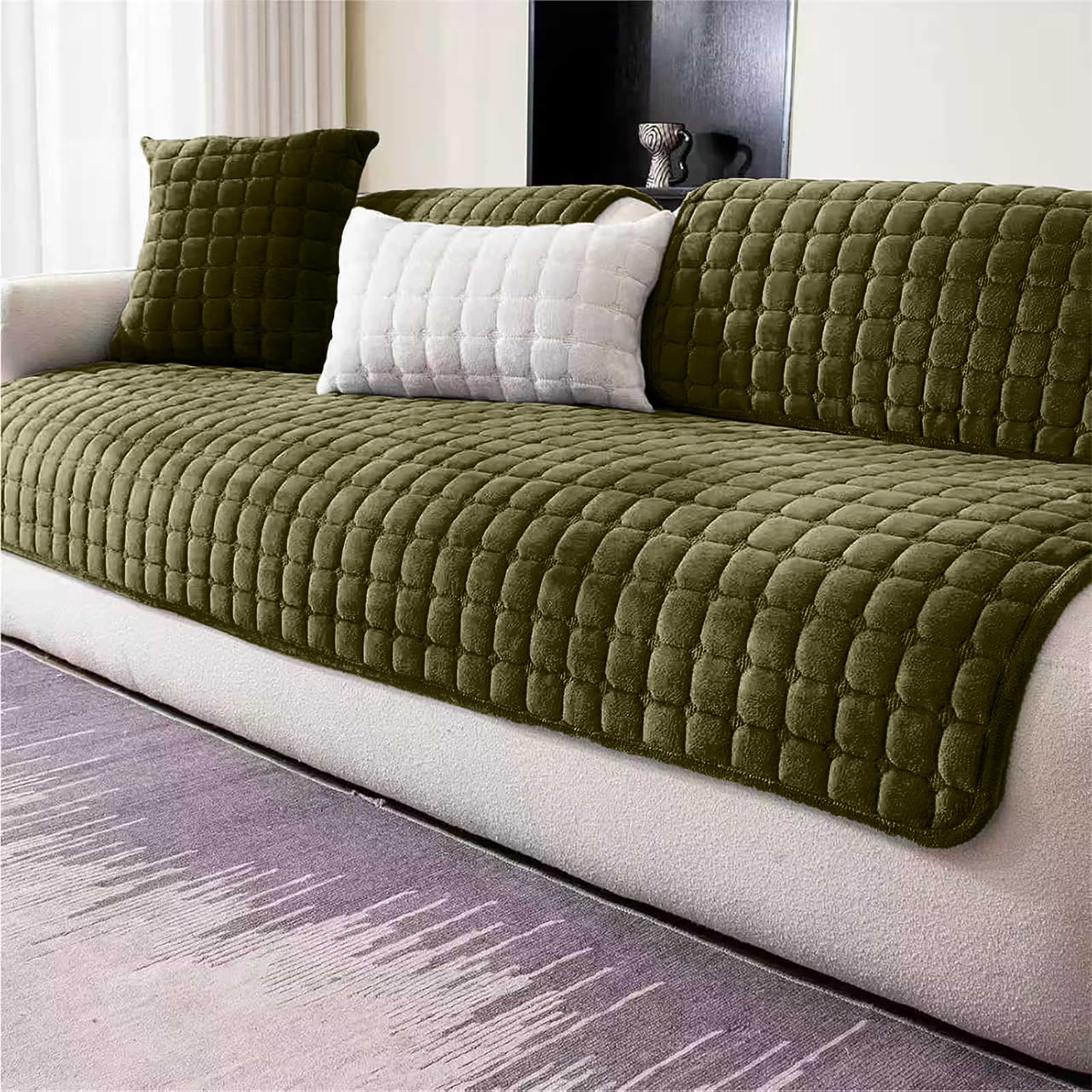 LINGKY Soft Flannel Sofa Covers Washable - Sofa Cushion Covers, Non-Slip Sofa Cover 1 2 3 Seater Couch Covers for Sectional Sofa, Sofa Slipcovers L Shape Furniture Protector (Dark Green, 90x70cm) — image 1