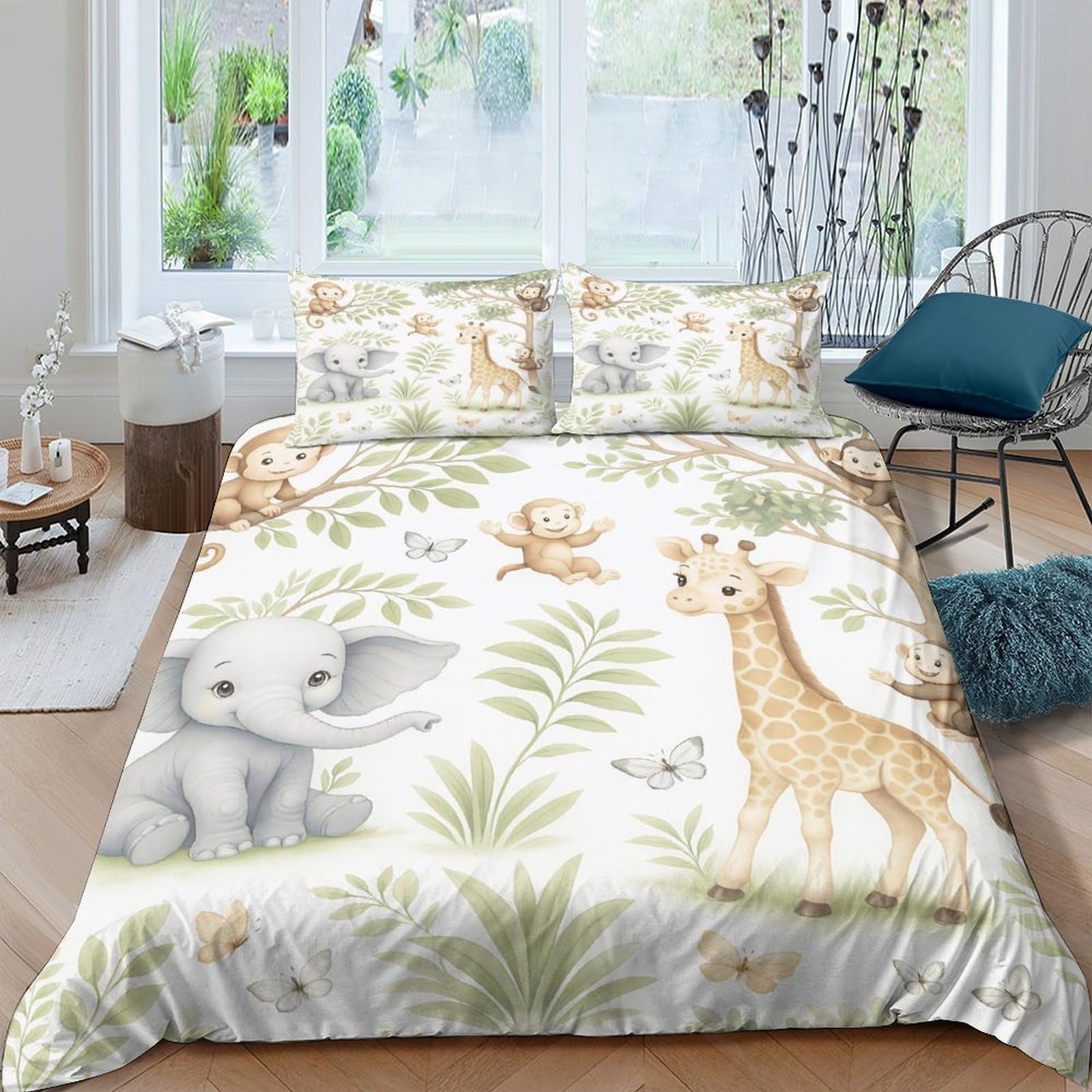 Ctjqhvkz Style-6 3D Printed Jungle Animal Fitted Sheet Microfiber Soft Giraffe Elephant Mattress Cover For Bedroom Dorm Decor Single（135X200cm）