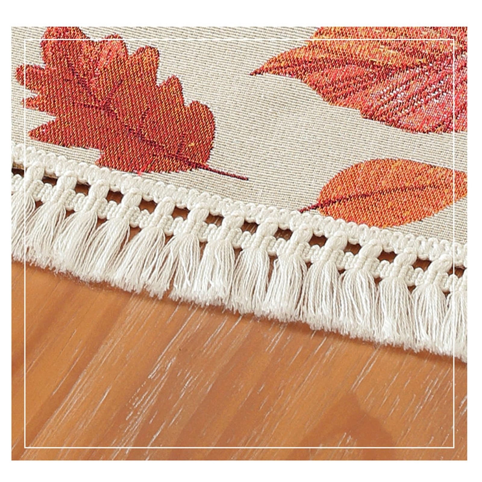 Chemin de Table Champetre 35x270cm, Chemin de Table Mariage Effet Lin avec Motif de Feuilles d'automne