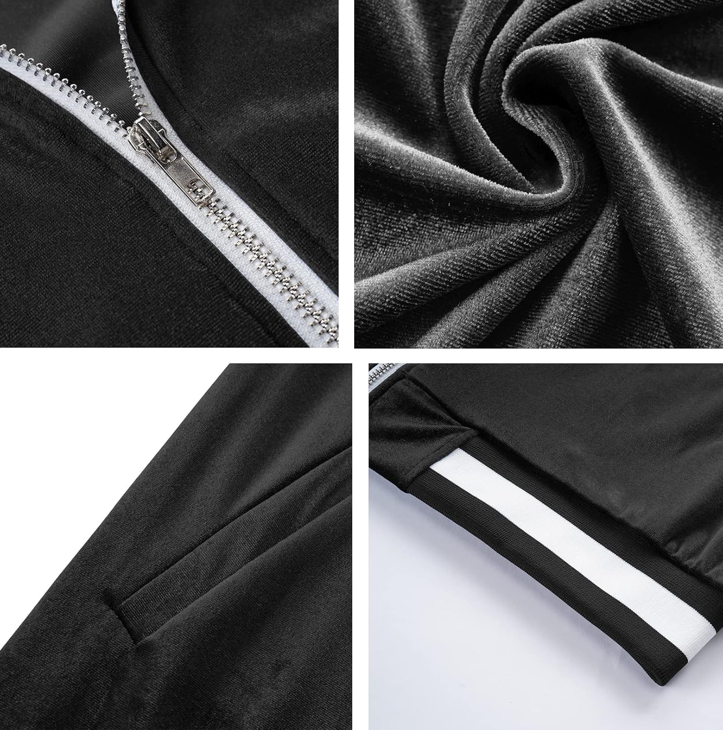 RPOVIG Velour Tracksuit Sweatsuit Velvet:Men's Jogging track suit 2 Pieces Set Zip Up Sweatshirts Jacket Pants With Pockets - Image 6