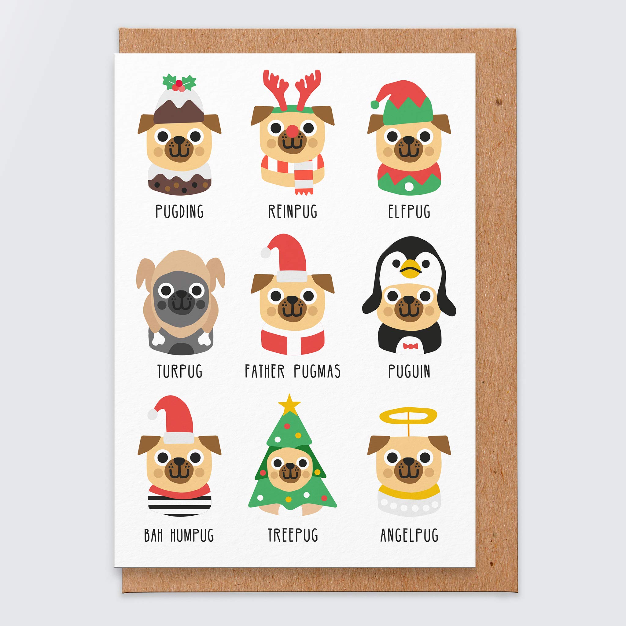 Dog Christmas Card - Christmas Pug Card - Pug Christmas Card - Puguin - Pugding - Funny Xmas Card - Christmas Cards - Christmas Card from Dog - Funny Nativity - For Her