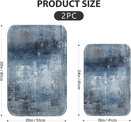 Miniatura 3 de Britimes Juego de 2 tapetes de baño de arte abstracto moderno, color azul y gris, cubierta lavable, tapetes para decoración de baño, 16 x 24 y 20 x
