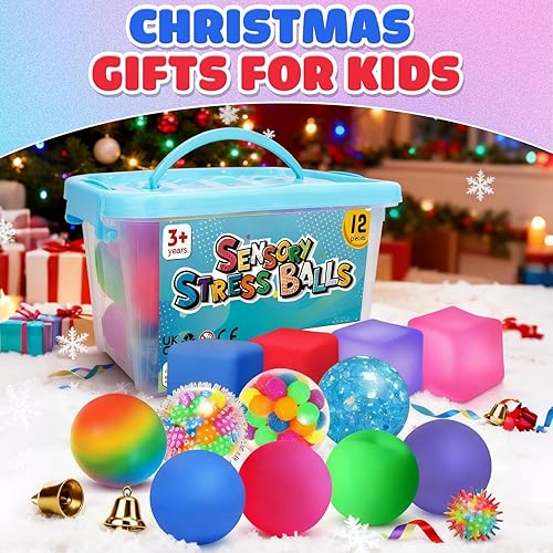 Miniatura 4 de Bolas de estrés Fidget Sensory Toys: paquete de 12 bolas estrujables para el estrés para niños de 3 a 12 años - Pelota sensorial de terapia de manos