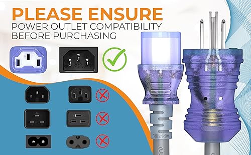 Miniatura 8 de Cable Leader Cable de alimentación de grado hospitalario NEMA 5-15P a IEC320 C13 de 6 pies, 14 AWG, 15A125V, SJT, cable de alimentación médica de