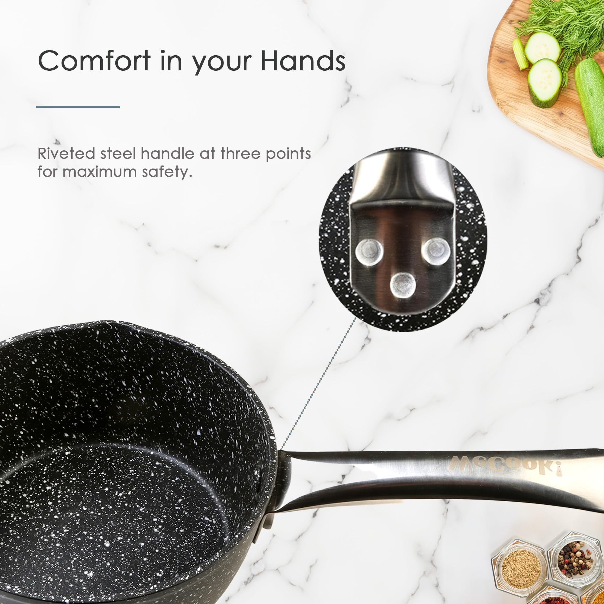 WECOOK! Granite Cazo Inducción Completa 20 cm, Aluminio Forjado, Antiadherente Ecológico Piedra sin PFOA, Mango Acero Profesional, Apto Todas las Cocinas, Vitrocerámica, Gas