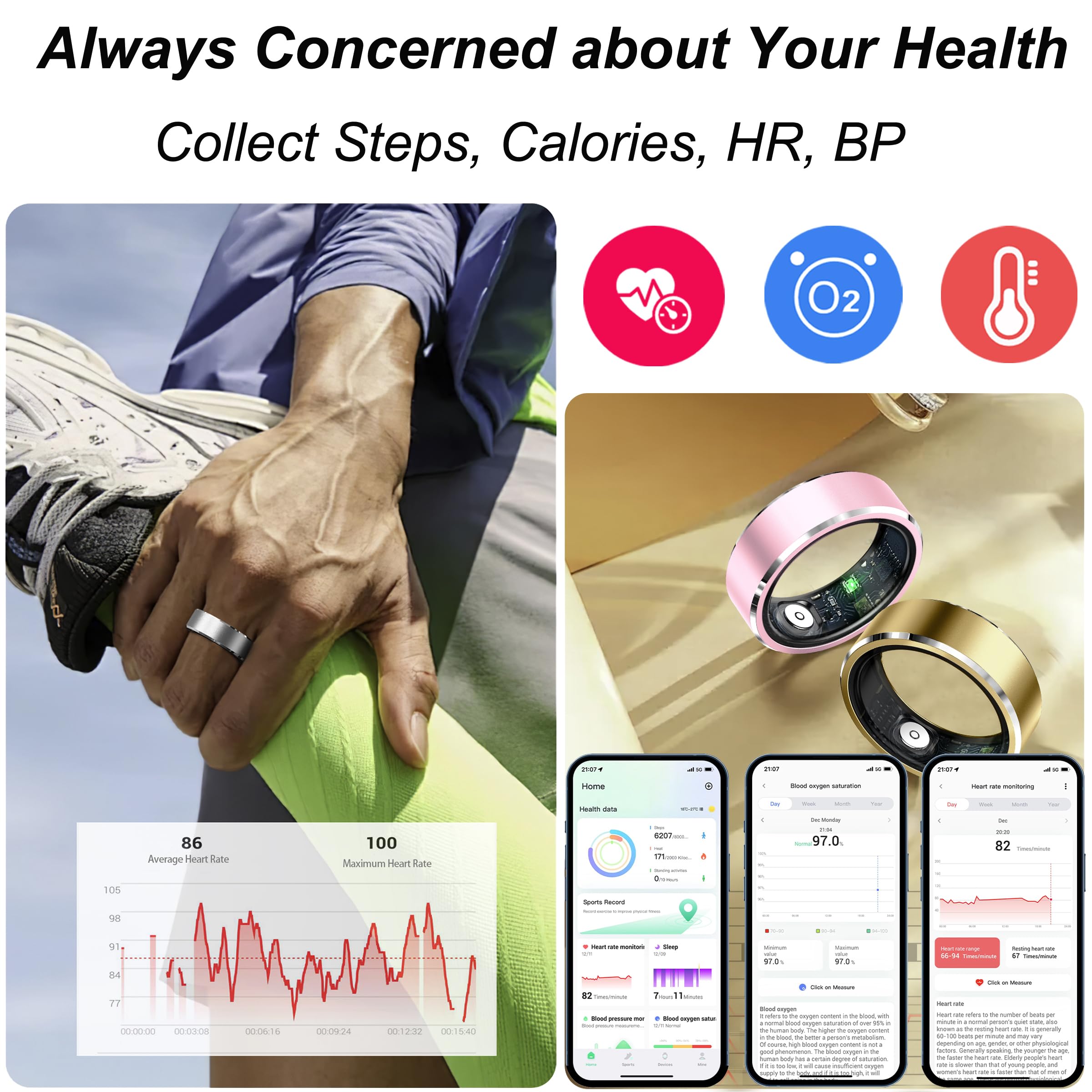 R10M Smart Ring Heart Rate Monitor Sleep Tracker Blood Pressure Ring F – Findtime