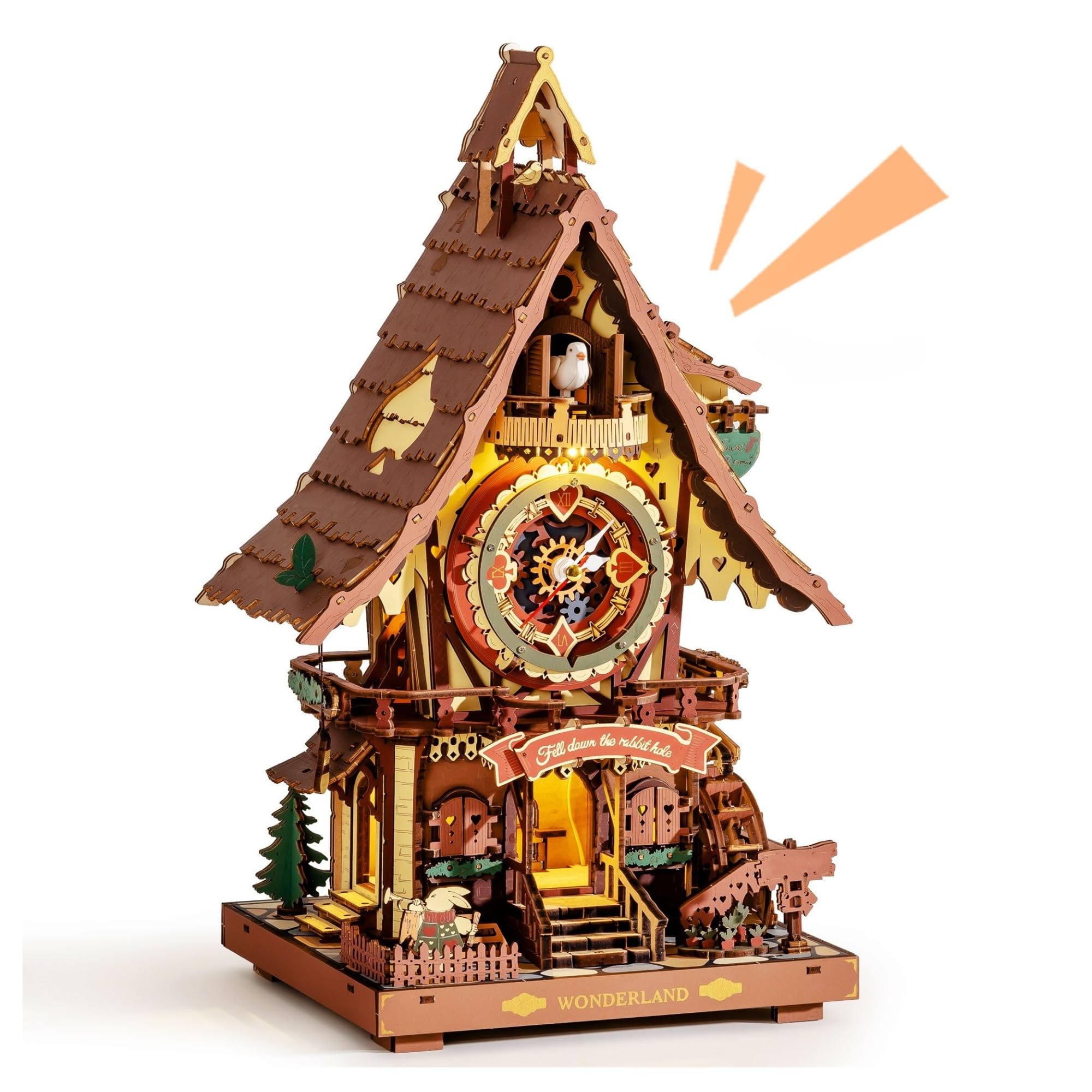 ROKR Cuckoo Clock 3D Wooden Puzzle Model kits For Adult to Build Home German Black Forest Style Decoration Gift Coloured LC901C