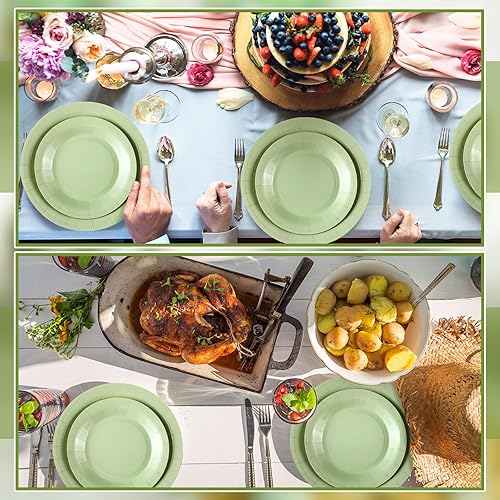 Miniatura 5 de Roshtia Juego de 200 platos desechables de color verde salvia, platos desechables de papel verde para postre, 7 pulgadas, 9 pulgadas, decoración