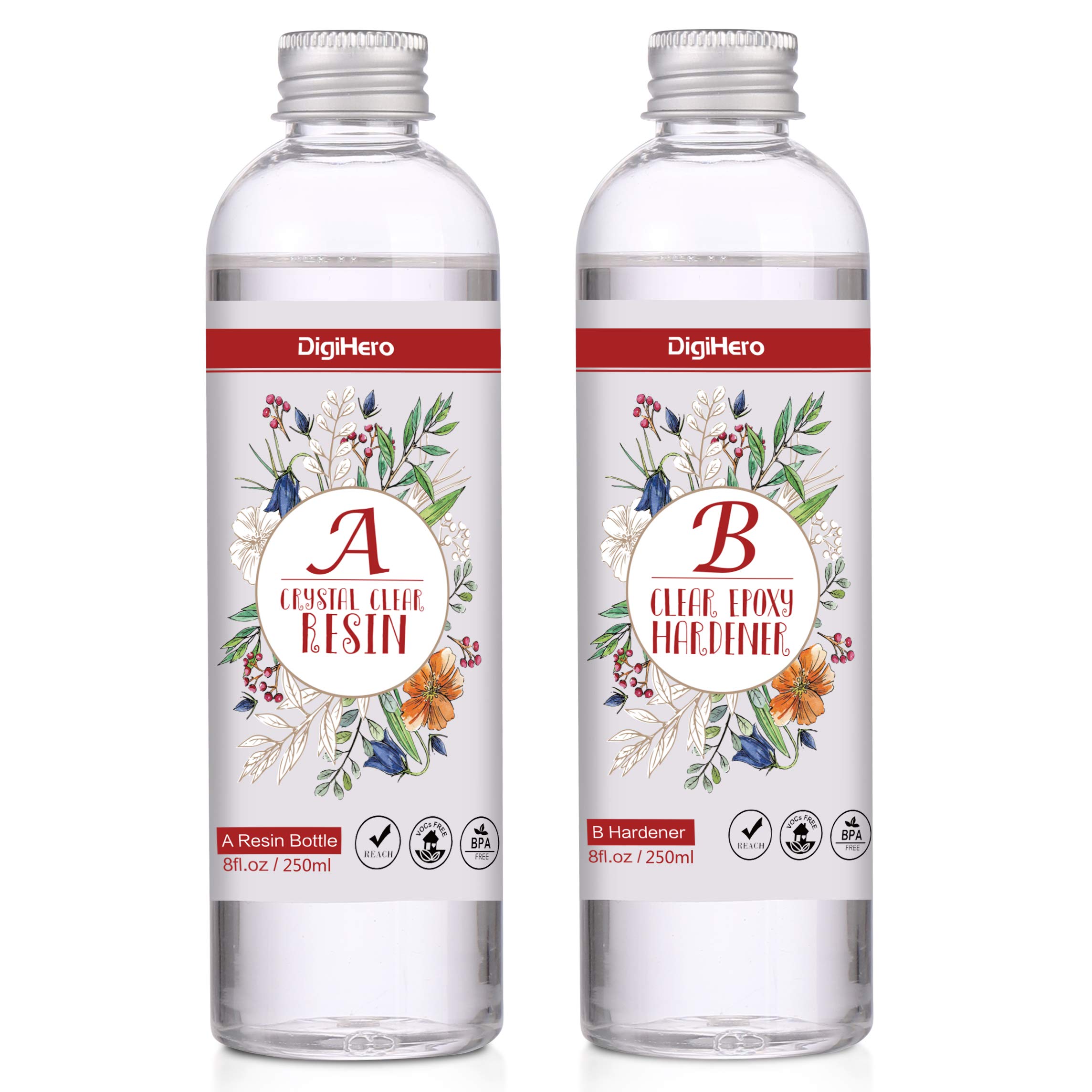 Epoxy Resin Clear,DigiHero 2 part epoxy resin crystal 16 Ounce(500ml) kit for wood,jewelry and table top