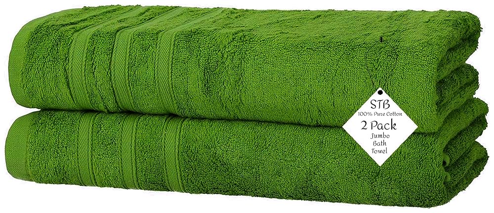 Pack Of 2 Jumbo Bath Towels Sheets 100% Pure Cotton Quick Dry Gym, Spa, Hotel Quality 500-GSM Large Size Bathroom Towels 75 X 150 Cm (Lime Green