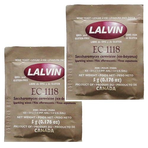 2 x Lalvin EC-1118 Levadura de champán 0.18 oz bolsita 18% elaboración de vino casero 4.5L-23L