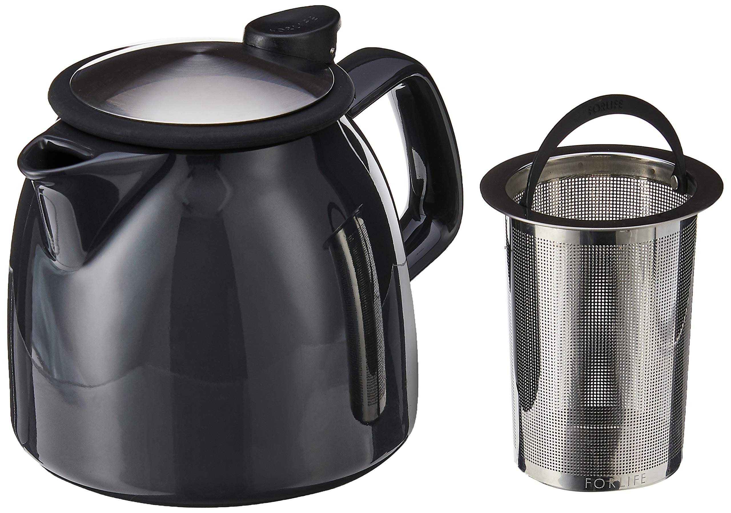 FORLIFE Bell Ceramic Teapot with Basket Infuser, 26-Ounce/770ml, noir Graphite