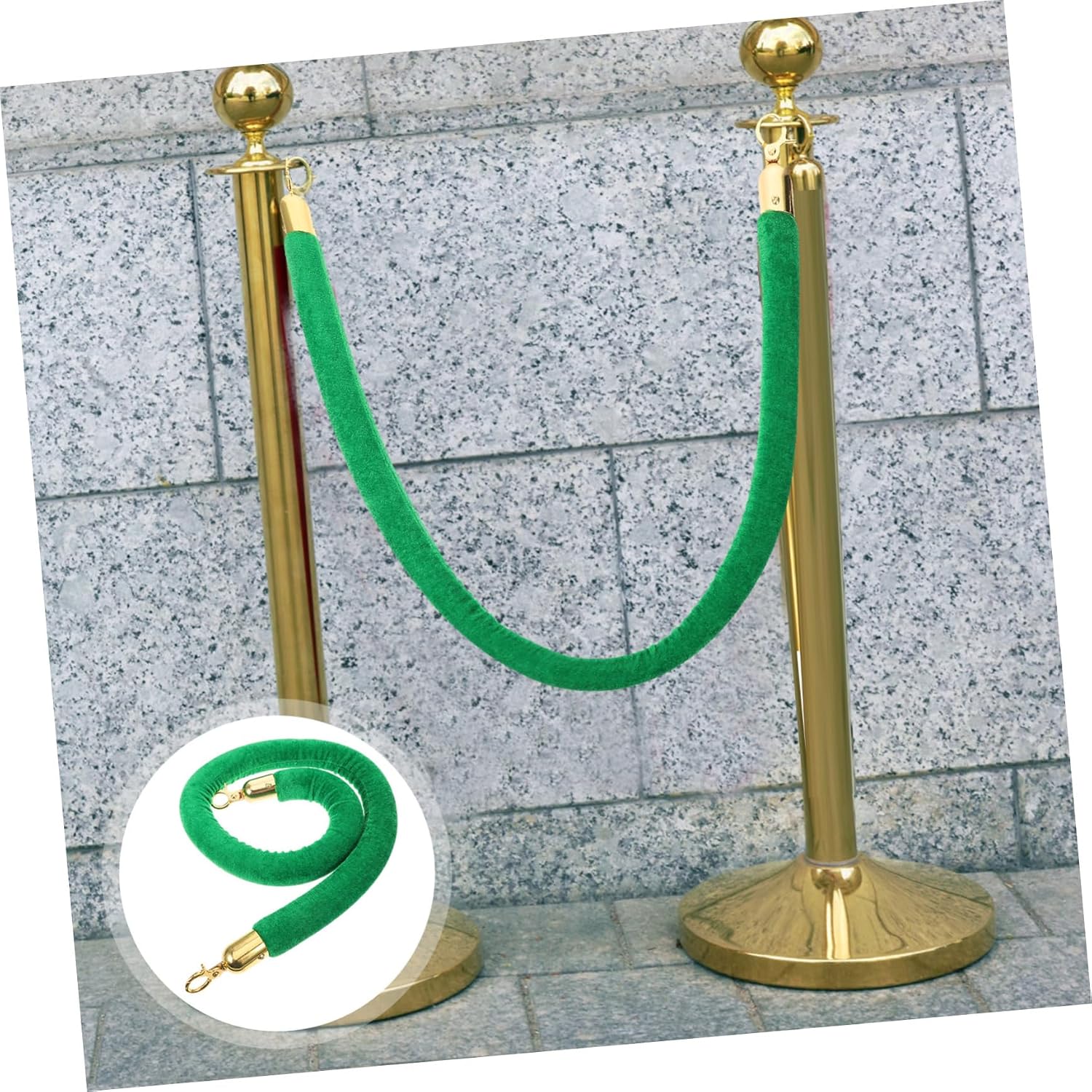 jojofuny Stanchion Rope Barrier Gold Hooks Lanyard for Queue Control Hotels Events and Airports Lint Cloth Material Elegant Green