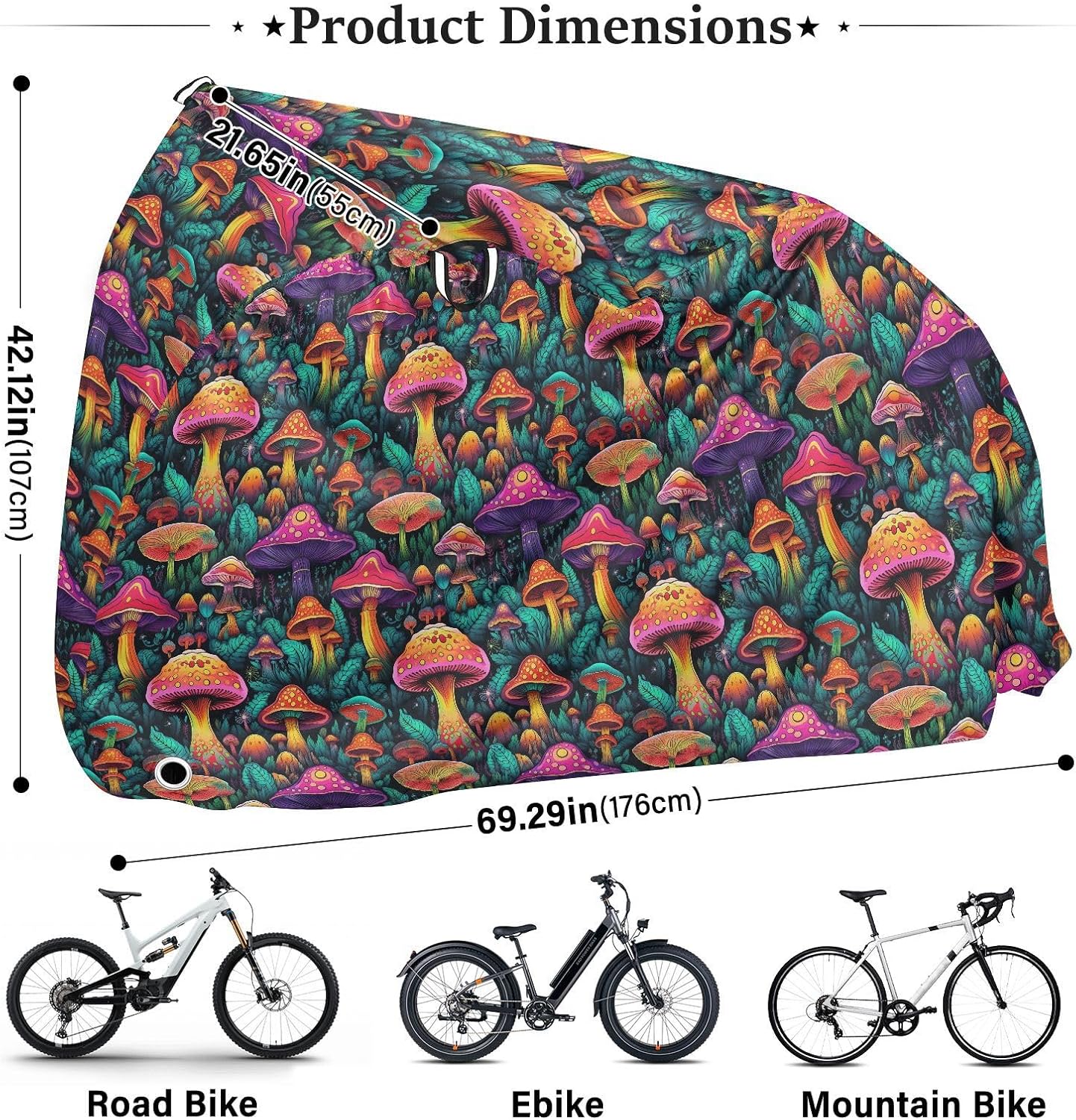 ALAZA Neon Mushroom Bike Cover Waterproof Outdoor Ebike Bicycle Covers Tarp Protection for 1/2 Bikes, Sun UV Dust Wind Proof